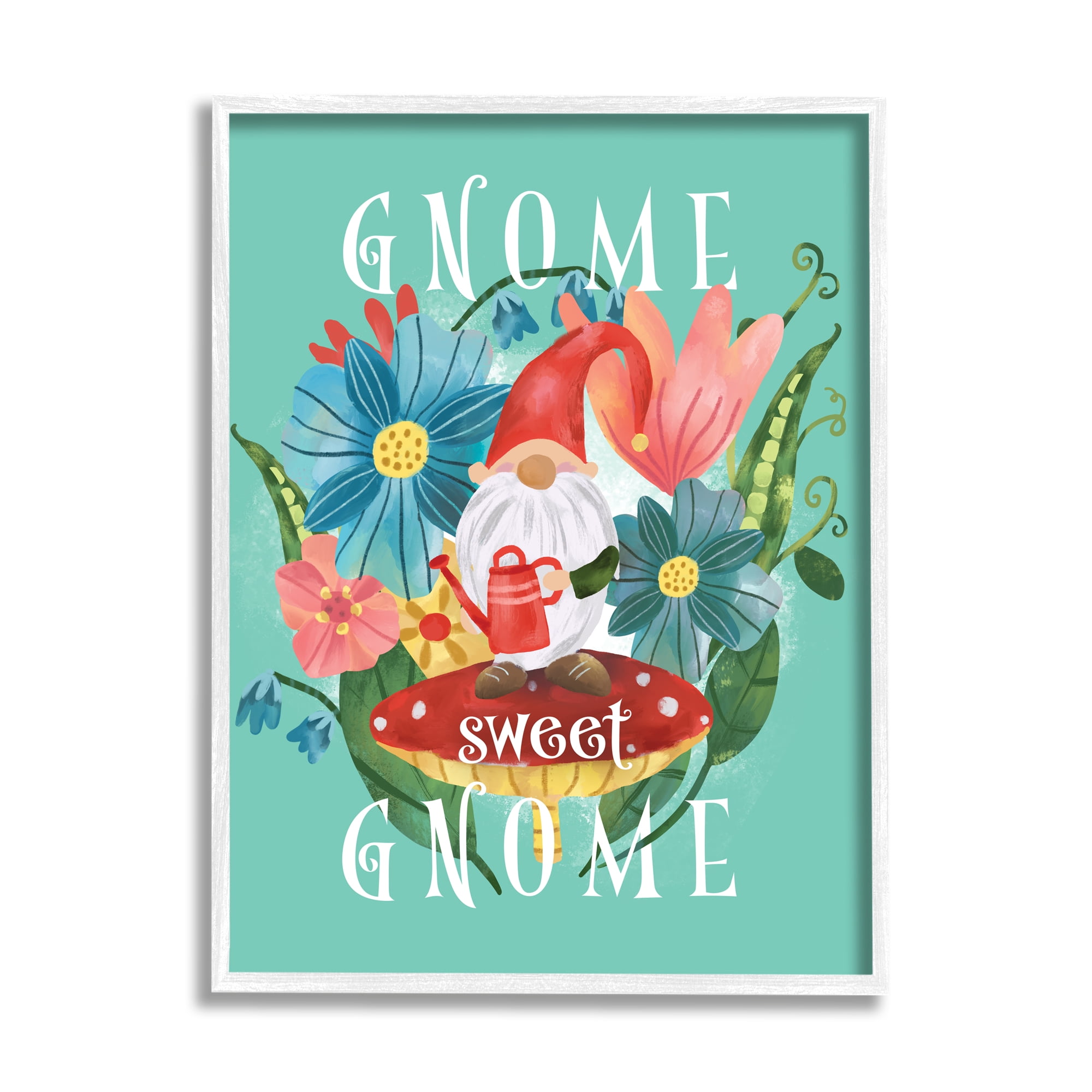 Stupell Industries Gnome Sweet Gnome Phrase Spring Floral Mushroom Garden, 24 x 30, Design by Laura Konyndyk