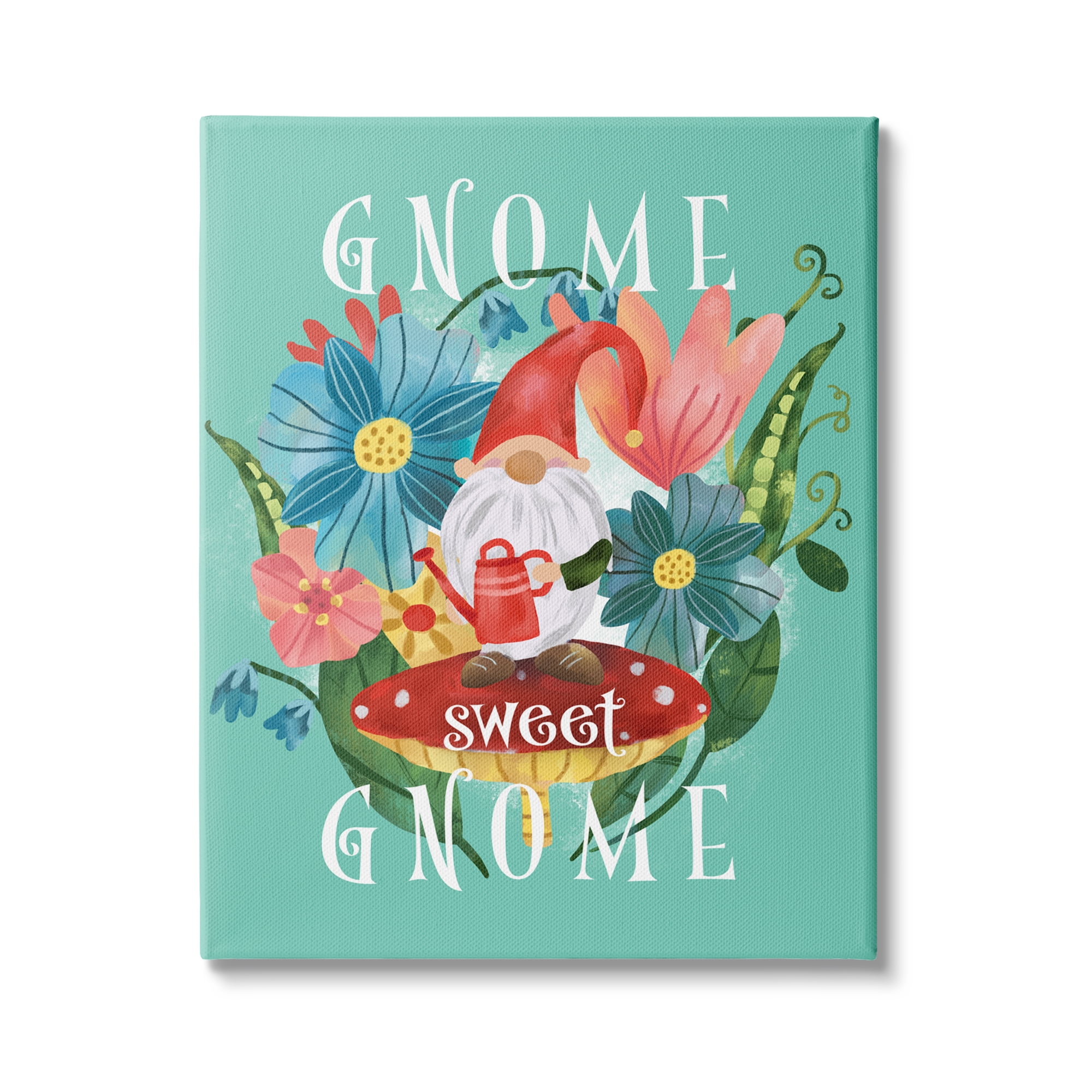 Stupell Industries Gnome Sweet Gnome Phrase Spring Floral Mushroom Garden, 24 x 30, Design by Laura Konyndyk