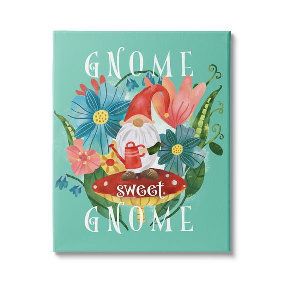 Stupell Industries Gnome Sweet Gnome Phrase Spring Floral Mushroom Garden, 24 x 30, Design by Laura Konyndyk
