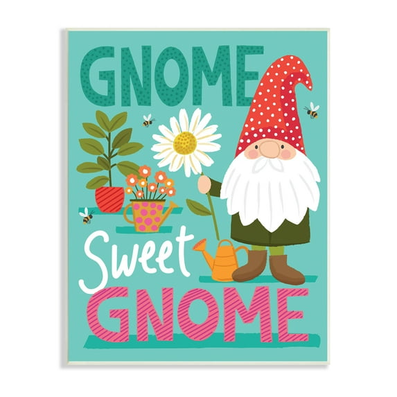 Stupell Industries Gnome Sweet Gnome Pun White Daisy Garden Elf, 13 x 19, Designed by Lisa Whitebutton