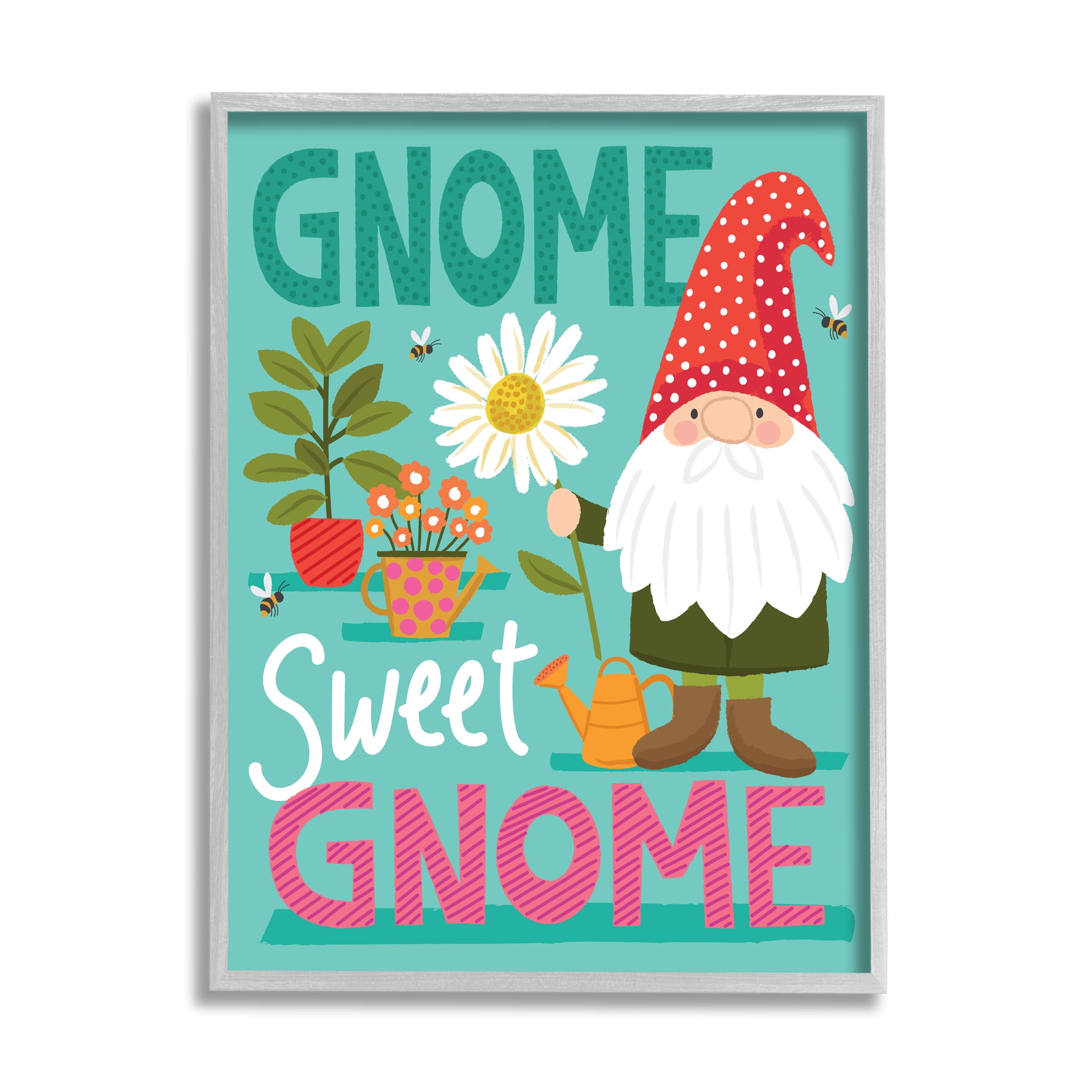 Stupell Industries Gnome Sweet Gnome Pun White Daisy Garden Elf, 24 x 30, Designed by Lisa Whitebutton
