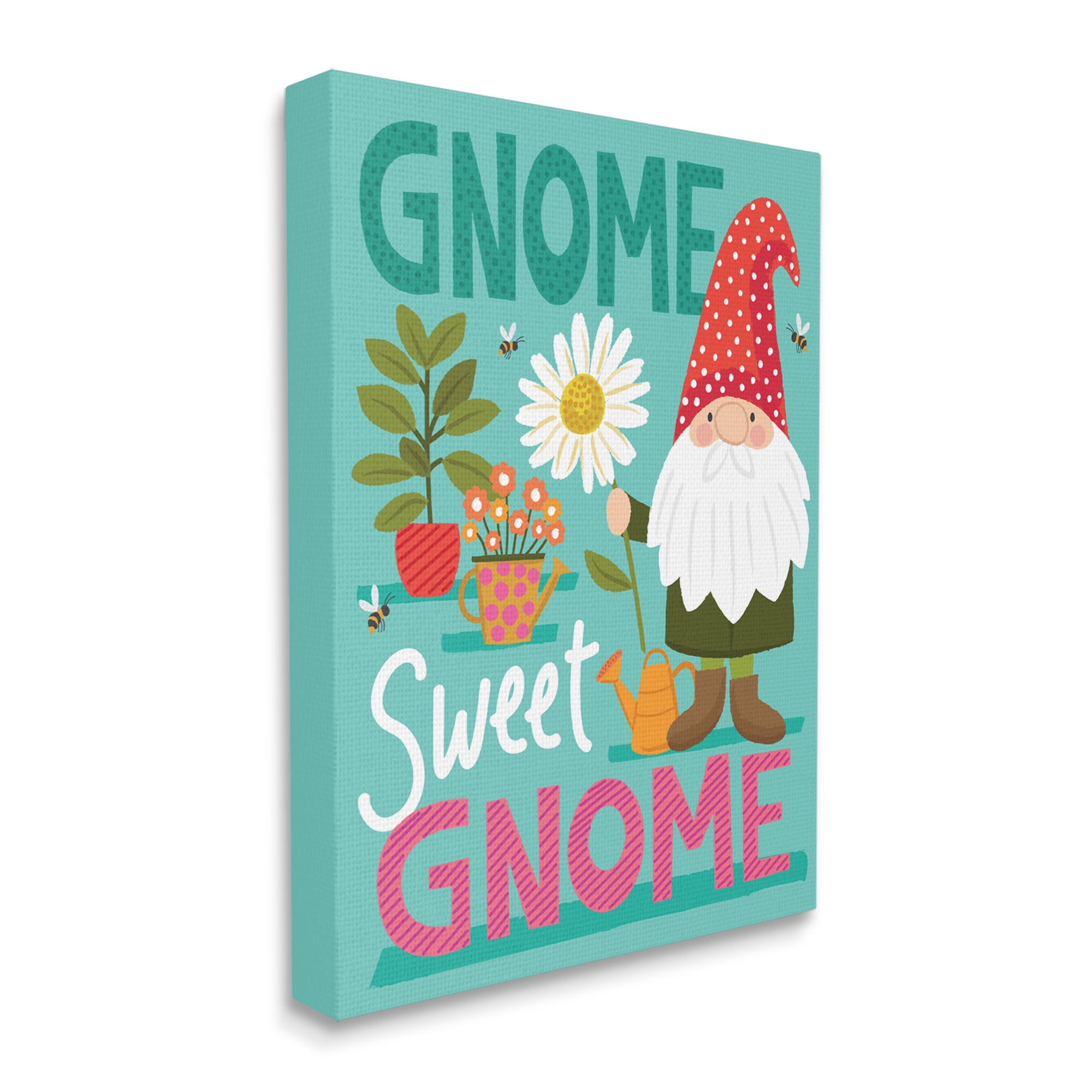 Stupell Industries Gnome Sweet Gnome Pun White Daisy Garden Elf, 36 x 48, Designed by Lisa Whitebutton