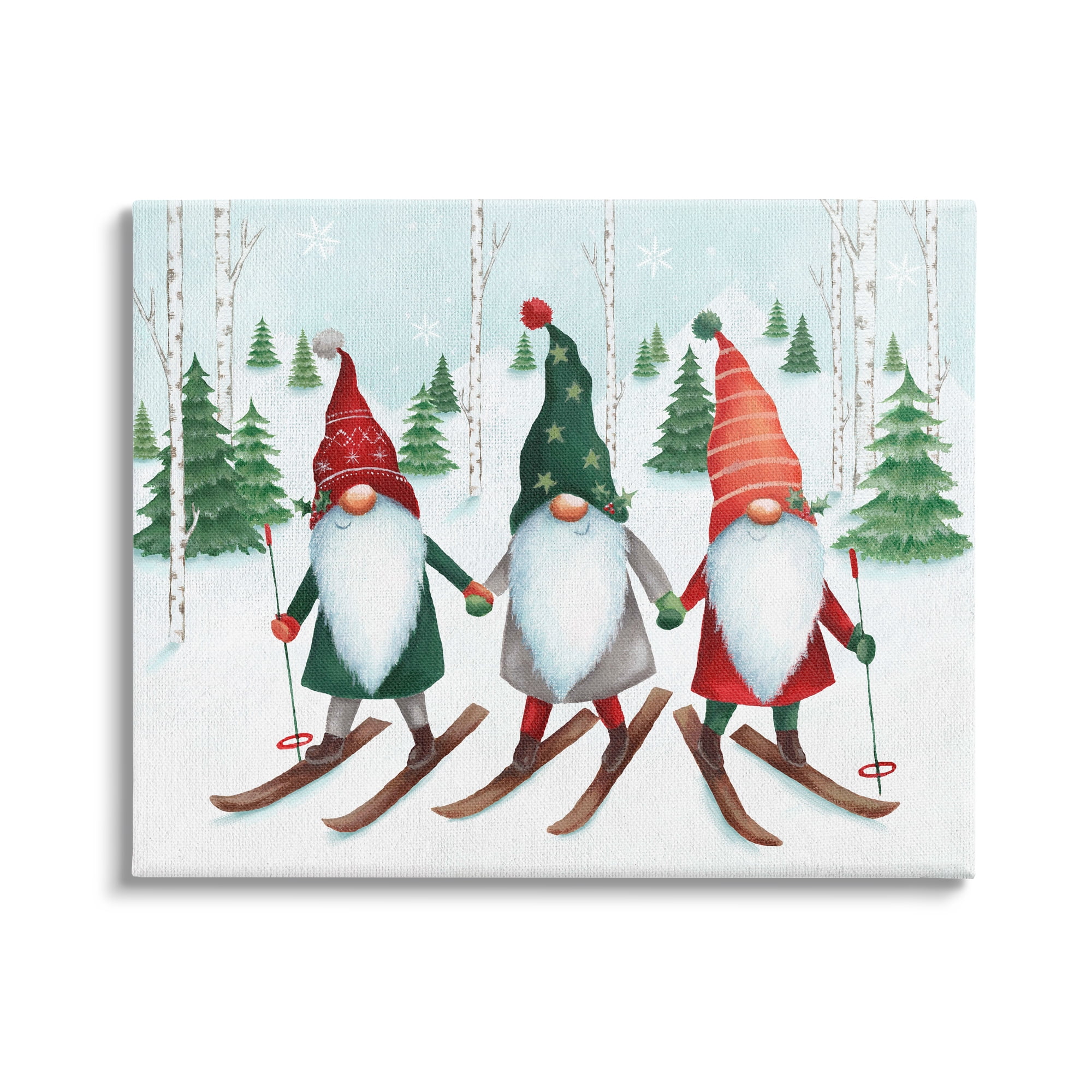 Stupell Industries Gnome Trio Skiing Holiday Painting Gallery Wrapped Canvas Art Print Wall Art, 30 x 24