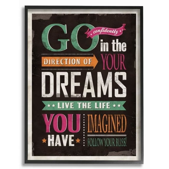 Stupell Industries Go Confidently Inspirational Vintage Word Design Framed Wall Art by Ester Kay