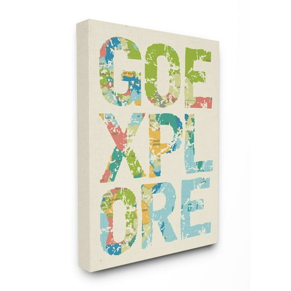 Stupell Industries Go Explore Map Text Country Adventure Word Design Canvas Wall Art Design by Daphne Polselli, 24" x 30"