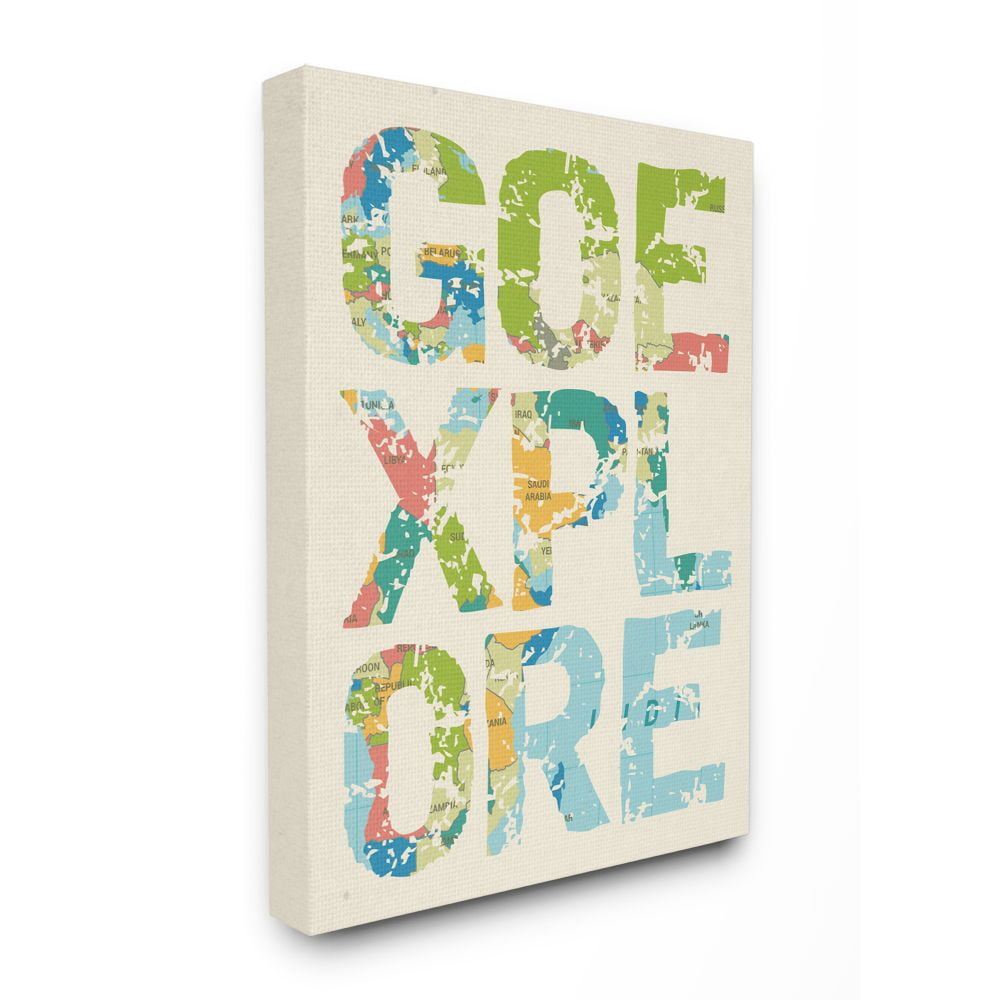 Stupell Industries Go Explore Map Text Country Adventure Word Design Canvas Wall Art Design by Daphne Polselli, 30" x 40"