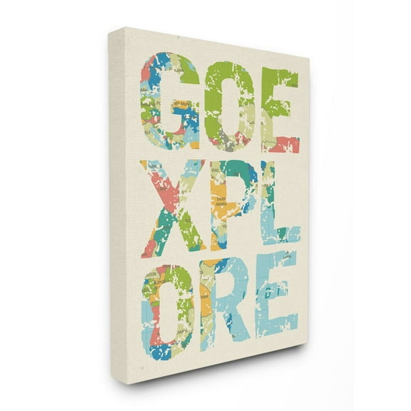 Stupell Industries Go Explore Map Text Country Adventure Word Design Canvas Wall Art Design by Daphne Polselli, 36" x 48"