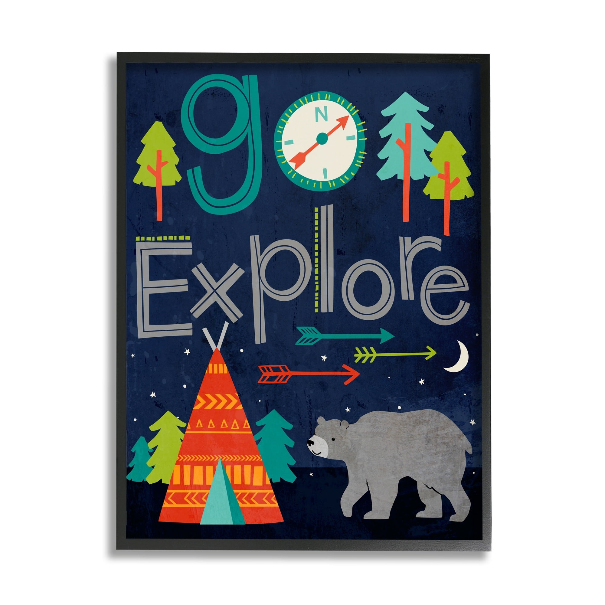 Stupell Industries Go Explore Night Time Tee Pee with Bear, 24 x 30,Design by Elizabeth Silver