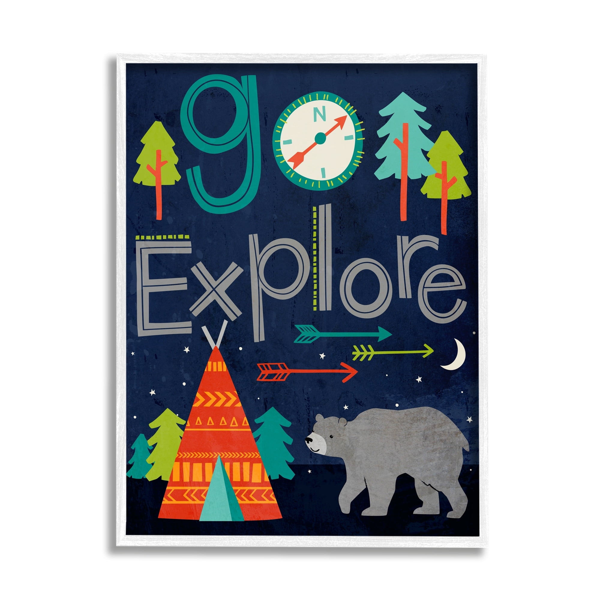 Stupell Industries Go Explore Night Time Tee Pee with Bear, 24 x 30,Design by Elizabeth Silver