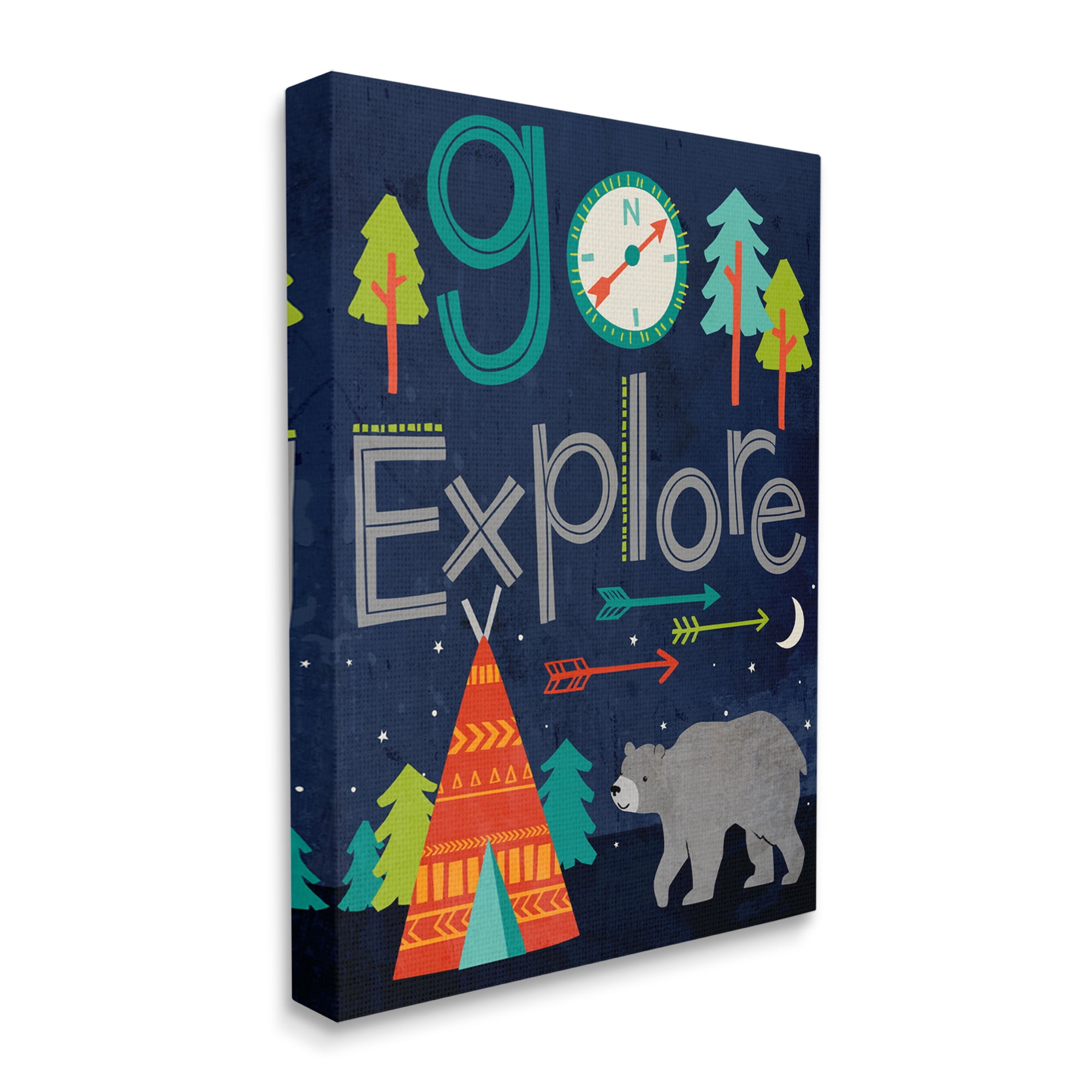 Stupell Industries Go Explore Night Time Tee Pee with Bear, 36 x 48,Design by Elizabeth Silver