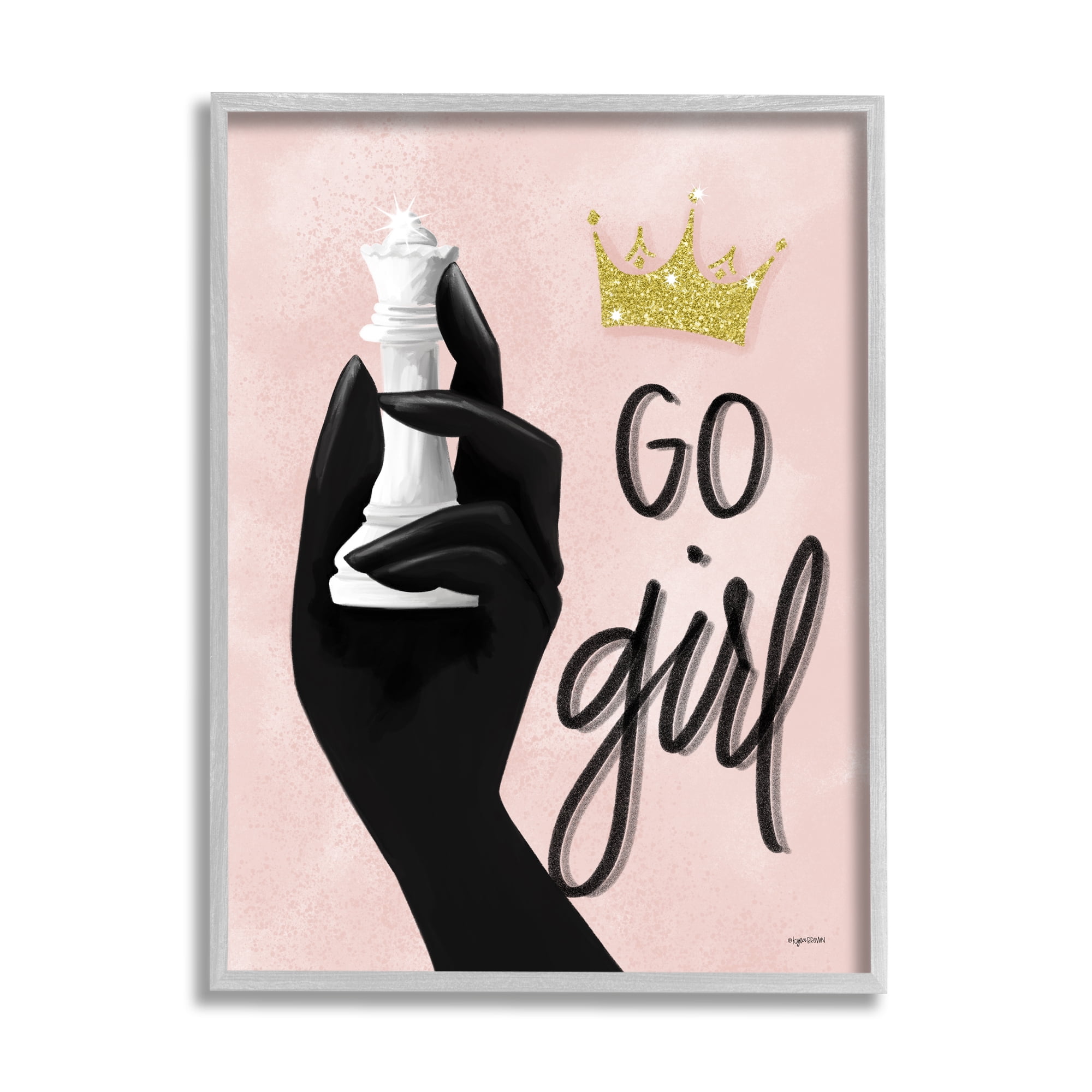 Stupell Industries Go Girl Phrase Sparkle Crown Queen Chess Piece, 11 x 14, Designed by Kyra Brown