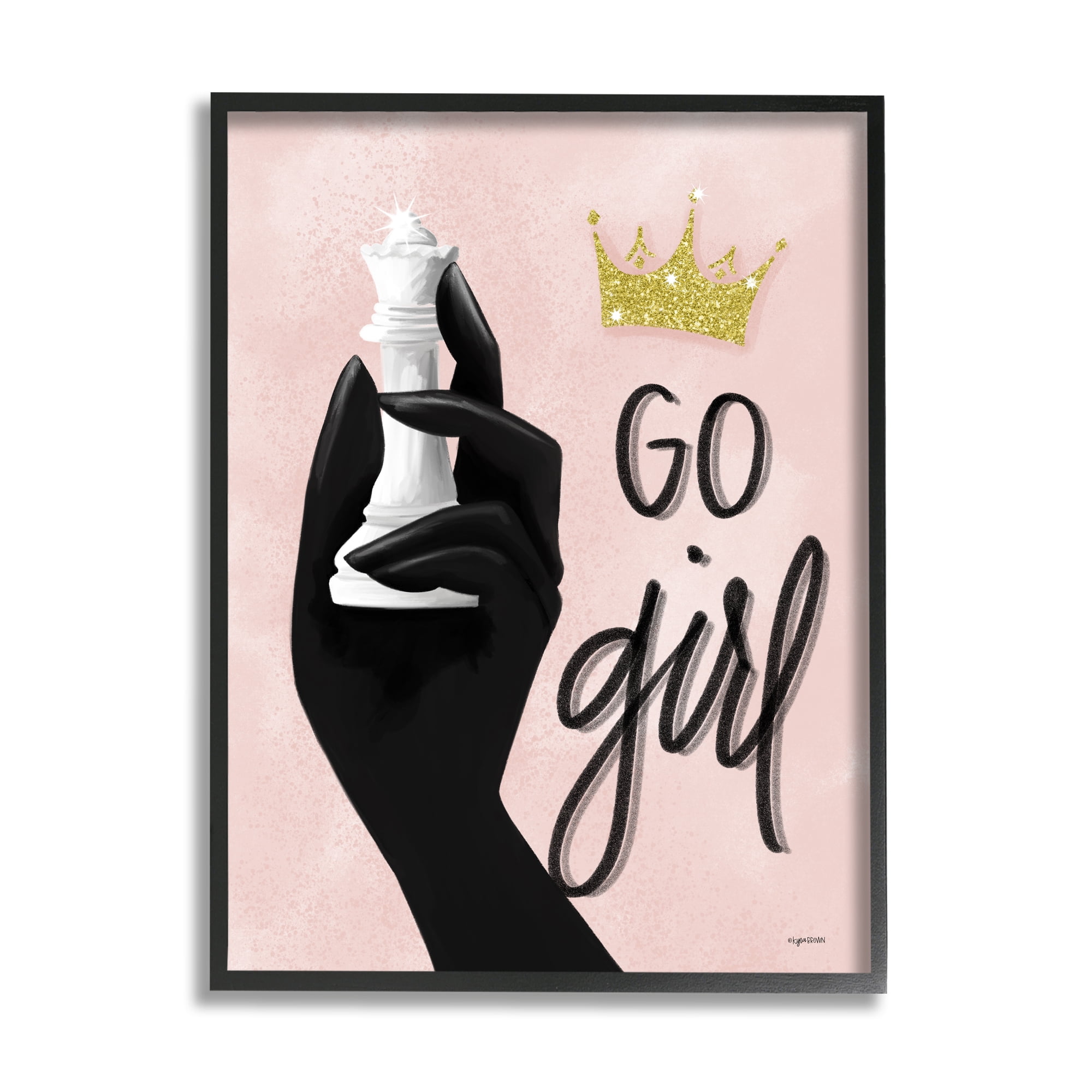 Stupell Industries Go Girl Phrase Sparkle Crown Queen Chess Piece, 16 x 20, Designed by Kyra Brown
