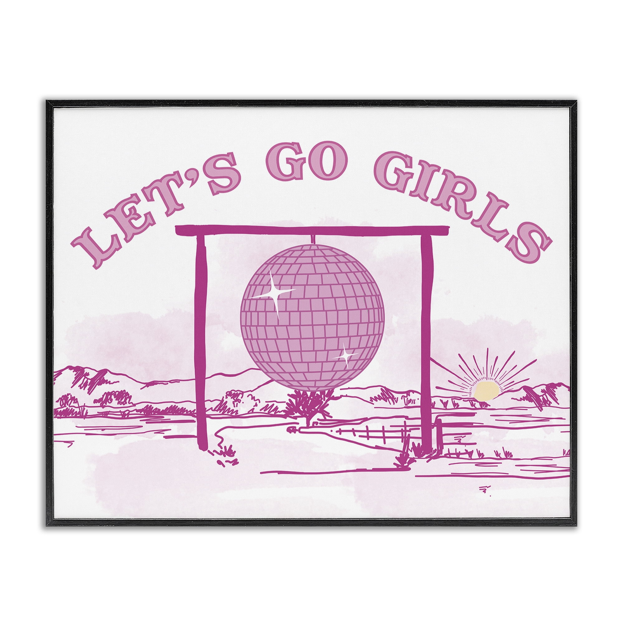 Stupell Industries Go Girls Western Disco Landscape & Nature Painting Black Framed Art Print Wall Art, 30 x 24