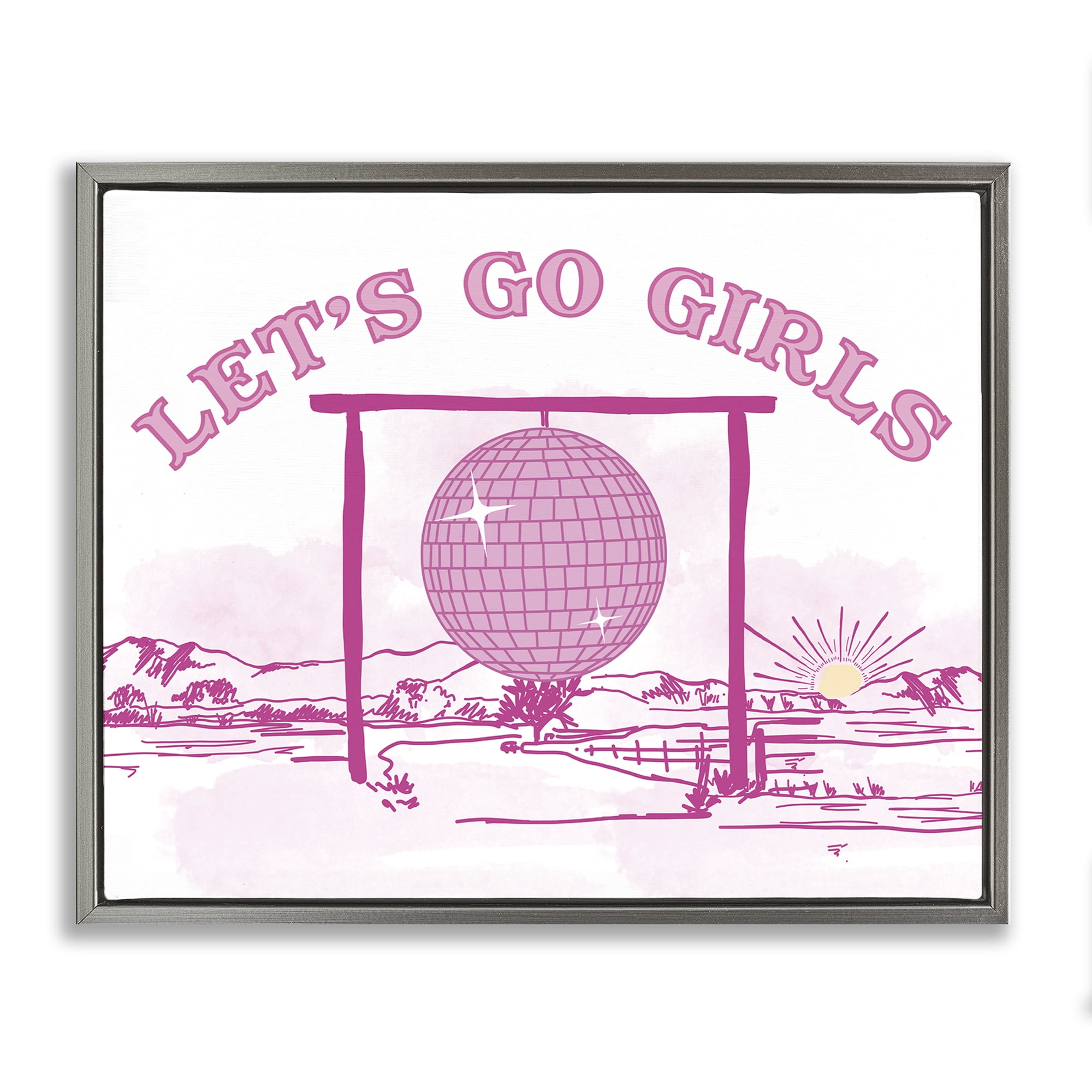 Stupell Industries Go Girls Western Disco Landscape & Nature Painting Gray Floater Framed Canvas Art Print Wall Art, 21 x 17