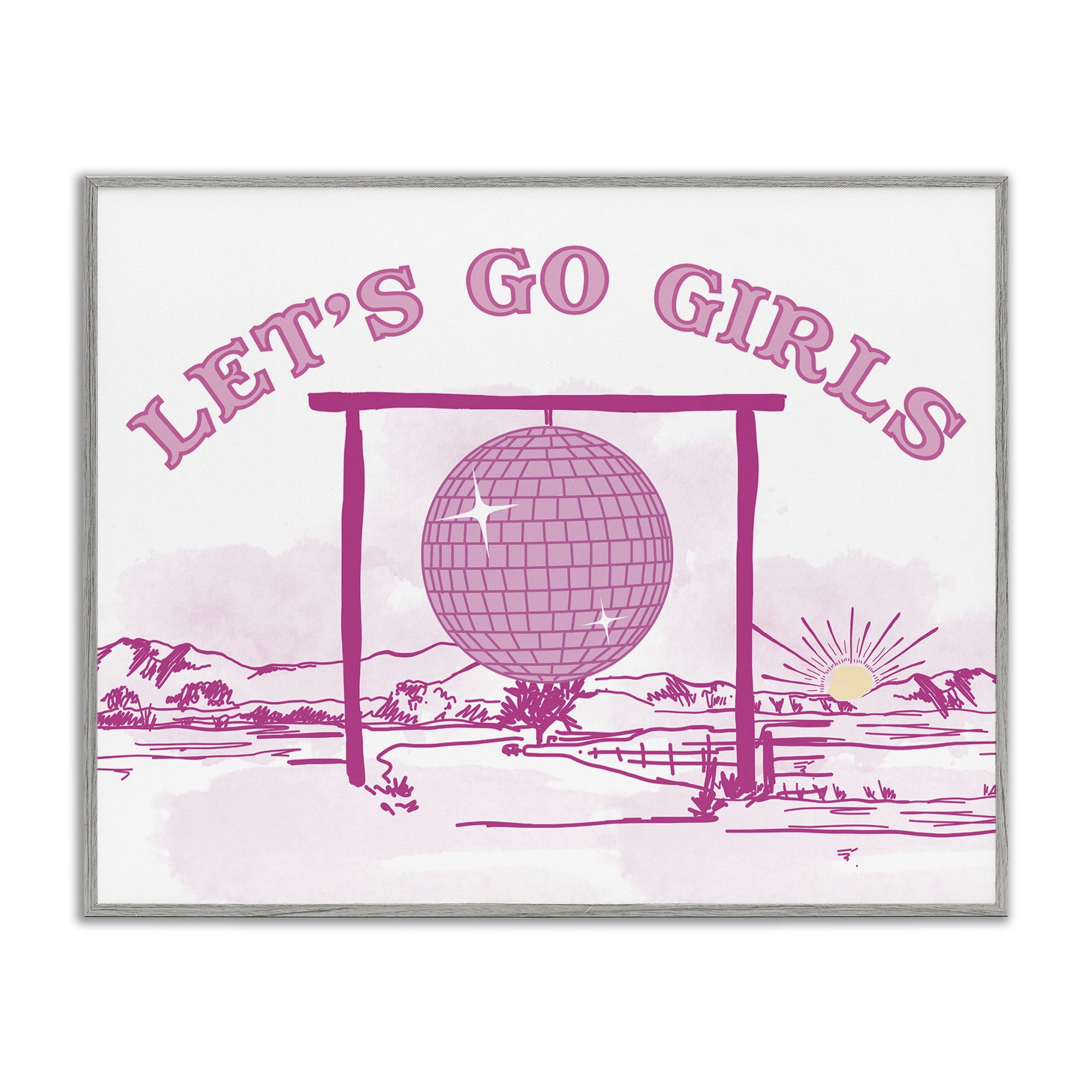 Stupell Industries Go Girls Western Disco Landscape & Nature Painting Gray Framed Art Print Wall Art, 20 x 16