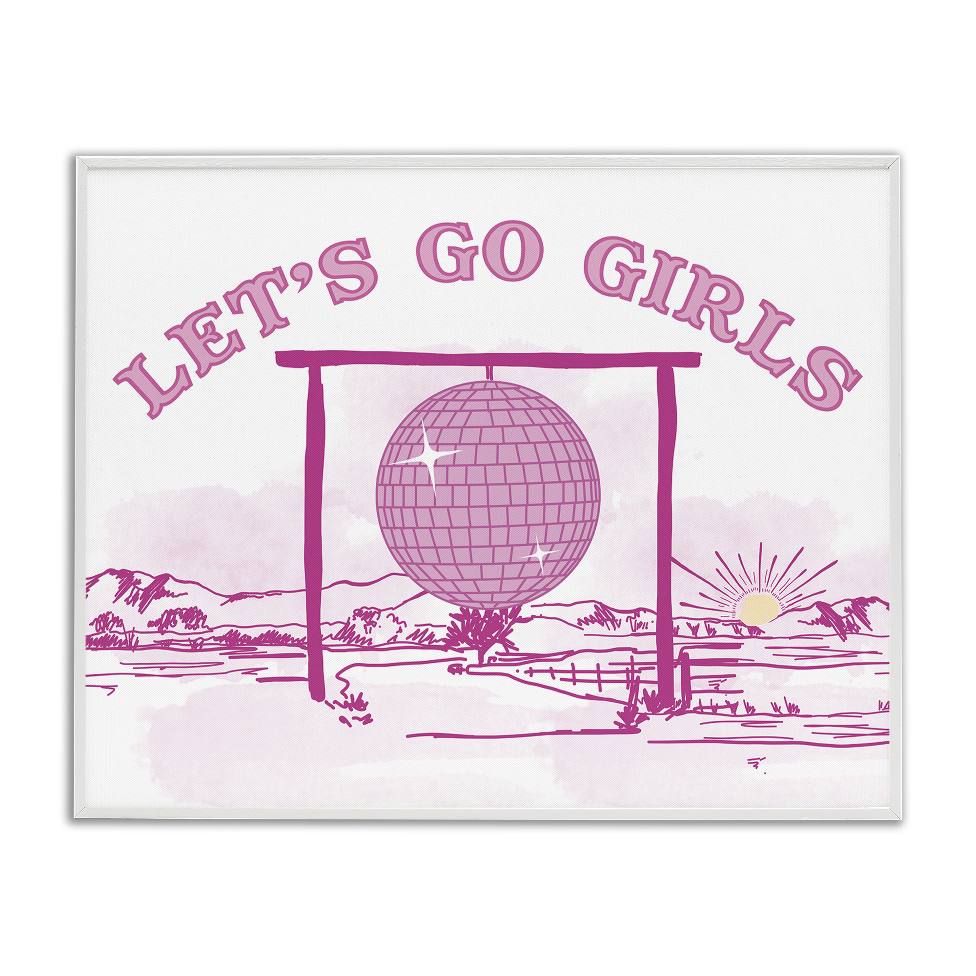 Stupell Industries Go Girls Western Disco Landscape & Nature Painting White Framed Art Print Wall Art, 14 x 11
