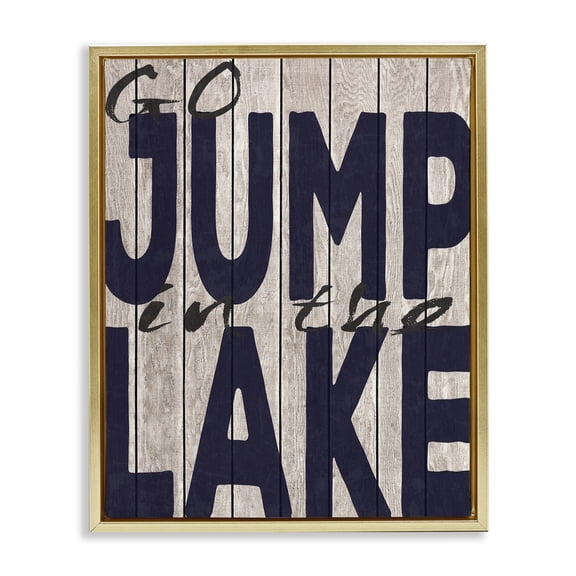Stupell Industries Coastal Go Jump In The Lake Country Typography Navy Gold Floating Frame Canvas Art, 25 x 31, by Regina Nouvel