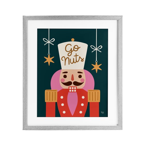 Stupell Industries Go Nuts Nutcracker on Green Gray Framed Print Under Glass design by Jessica Beck, 16 x 13