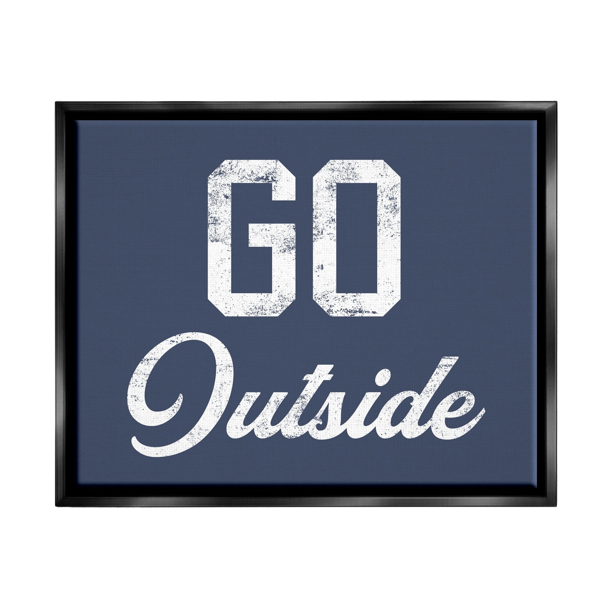 Stupell Industries Go Outside Kids Vintage Text Phrase Design Graphic Art Jet Black Floating Framed Canvas Print Wall Art, Design by Daphne Polselli