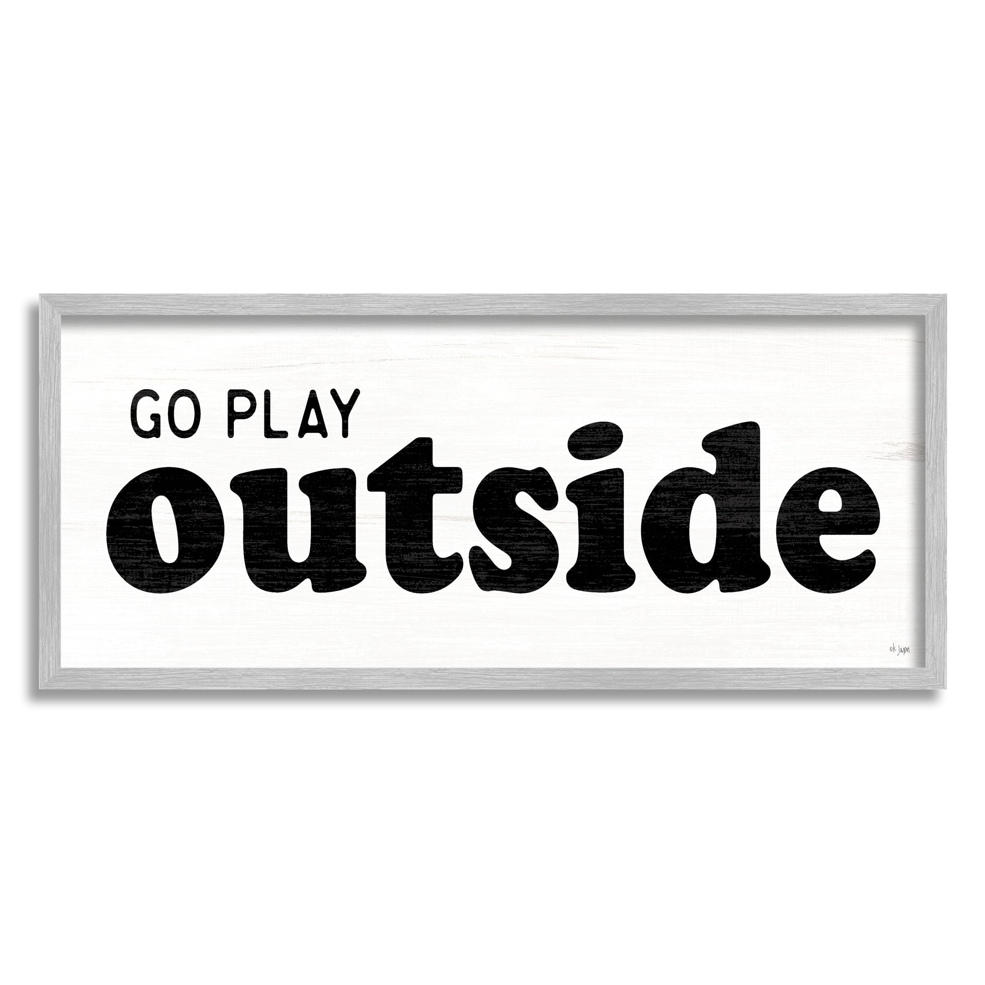 Stupell Industries Go Play Outside Phrase Typography Painting Gray Framed Art Print Wall Art, 24 x 10