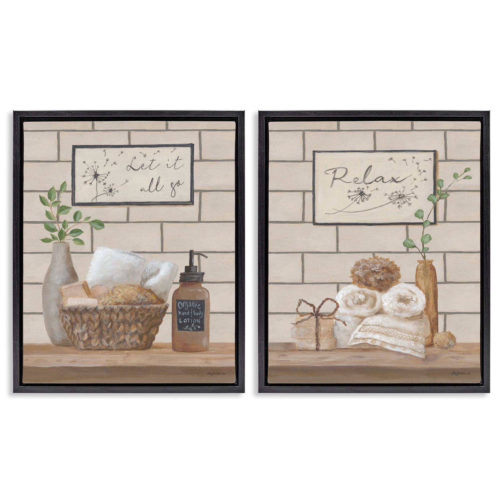 Stupell Industries Go Relax Traditional Bathroom Bath & Laundry Painting Black Floater Framed Canvas Art Print Wall Art, 17 x 21, Set of 2