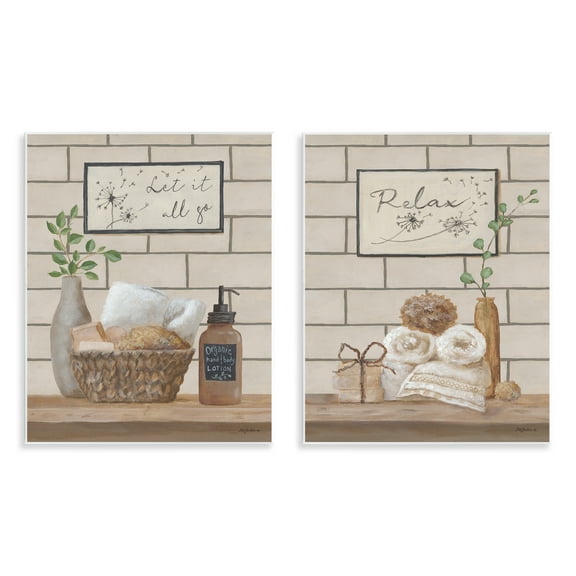 Stupell Industries Go Relax Traditional Bathroom Bath & Laundry Painting Unframed Art Print Wall Art, 11 x 14, Set of 2