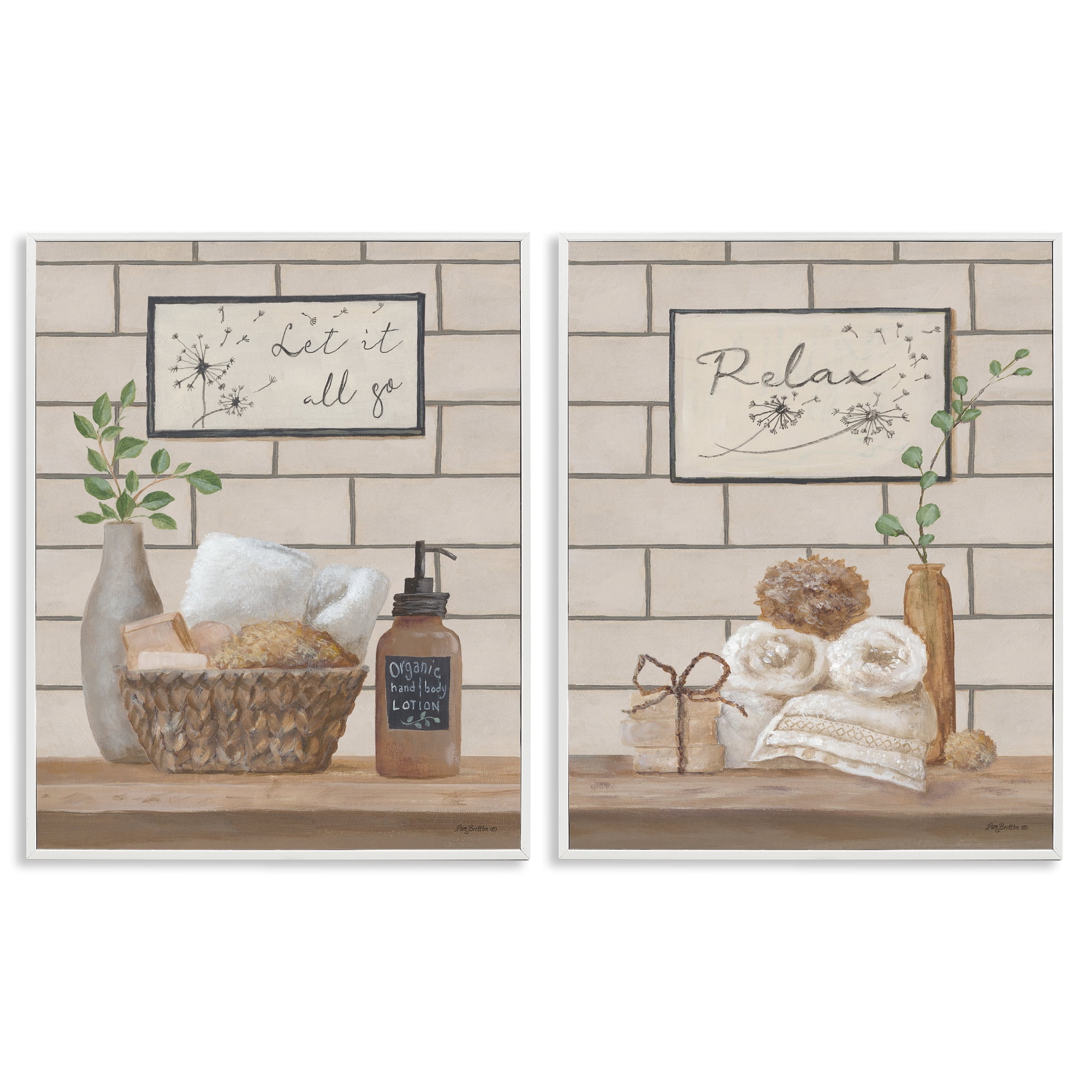 Stupell Industries Go Relax Traditional Bathroom Bath & Laundry Painting White Framed Art Print Wall Art, 11 x 14, Set of 2