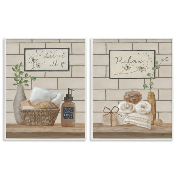 Stupell Industries Go Relax Traditional Bathroom Bath & Laundry Painting White Framed Art Print Wall Art, 16 x 20, Set of 2