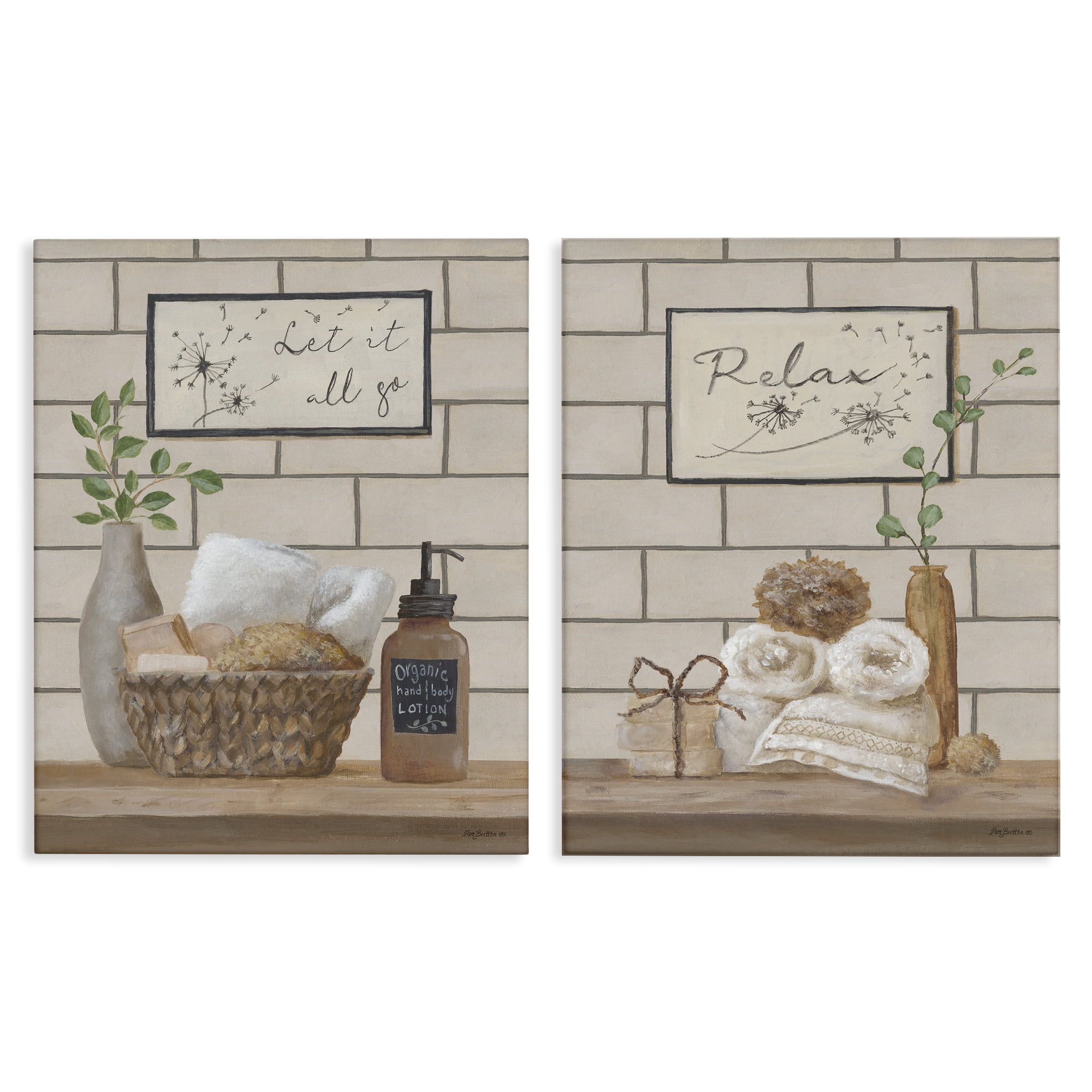 Stupell Industries Go Relax Traditional Bathroom Bath & Laundry Painting Wrapped Canvas Art Print Wall Art, 16 x 20, Set of 2
