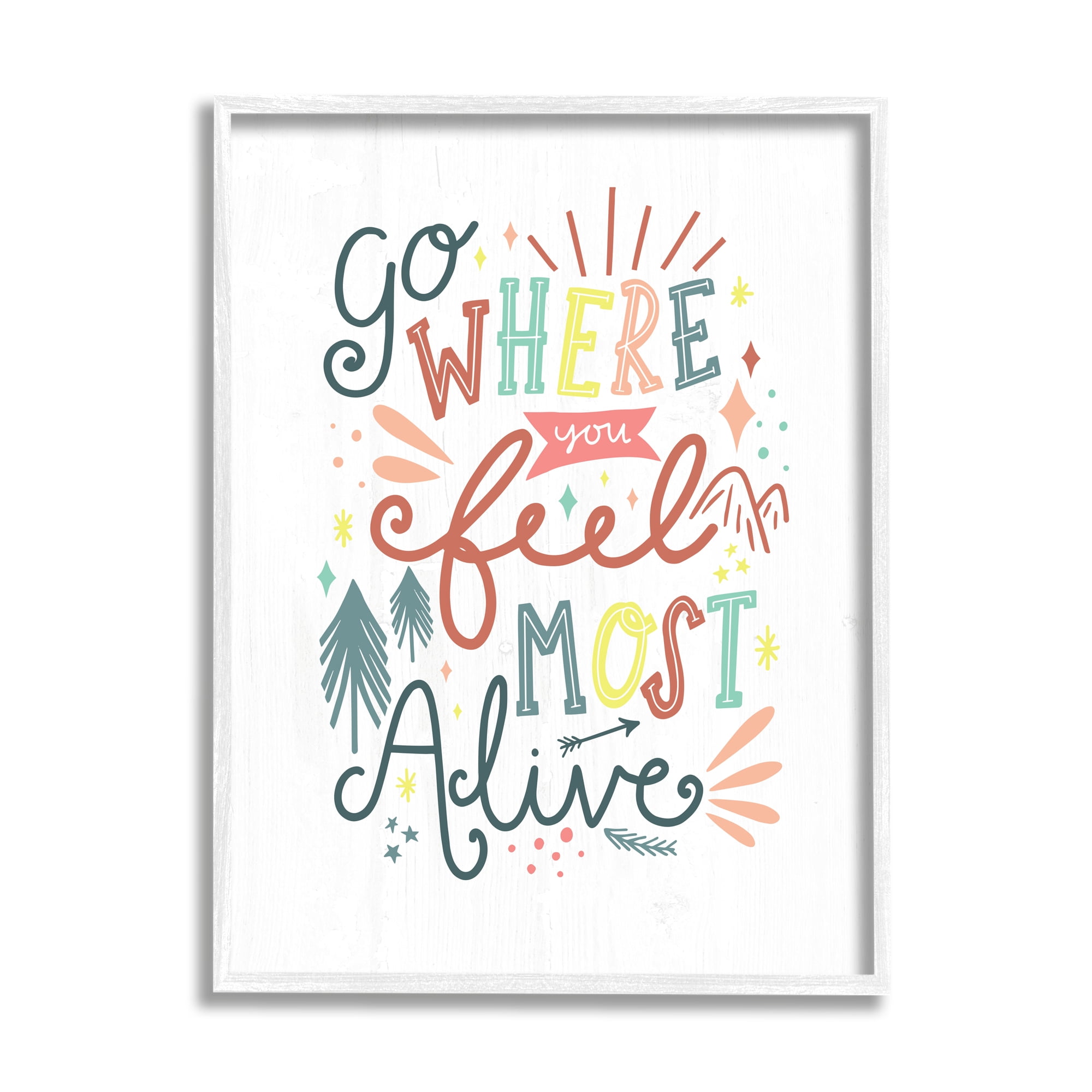 Go Where You Feel Alive Ornamented Festive Text Inspirational Graphic Art Framed Art Print Wall Art