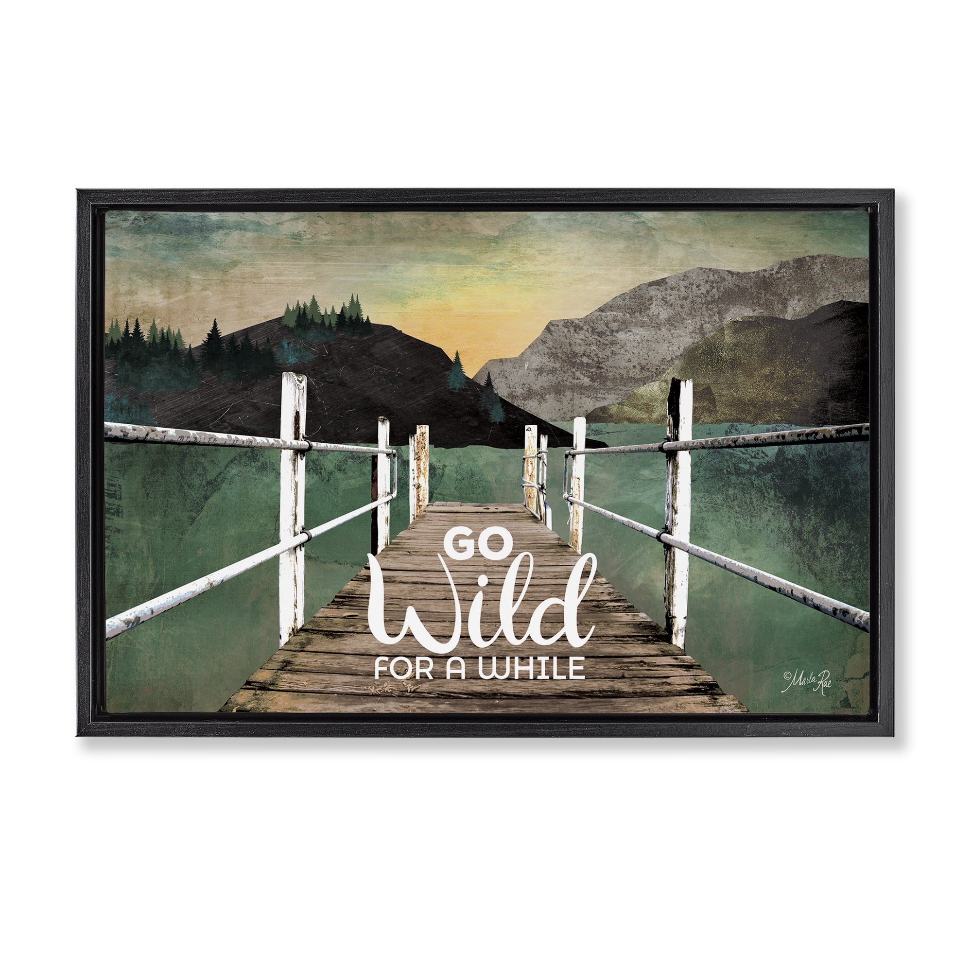 Stupell Industries Go Wild Rustic Phrase Landscape Painting Black Floater Framed Canvas Art Print Wall Art, 25 x 17
