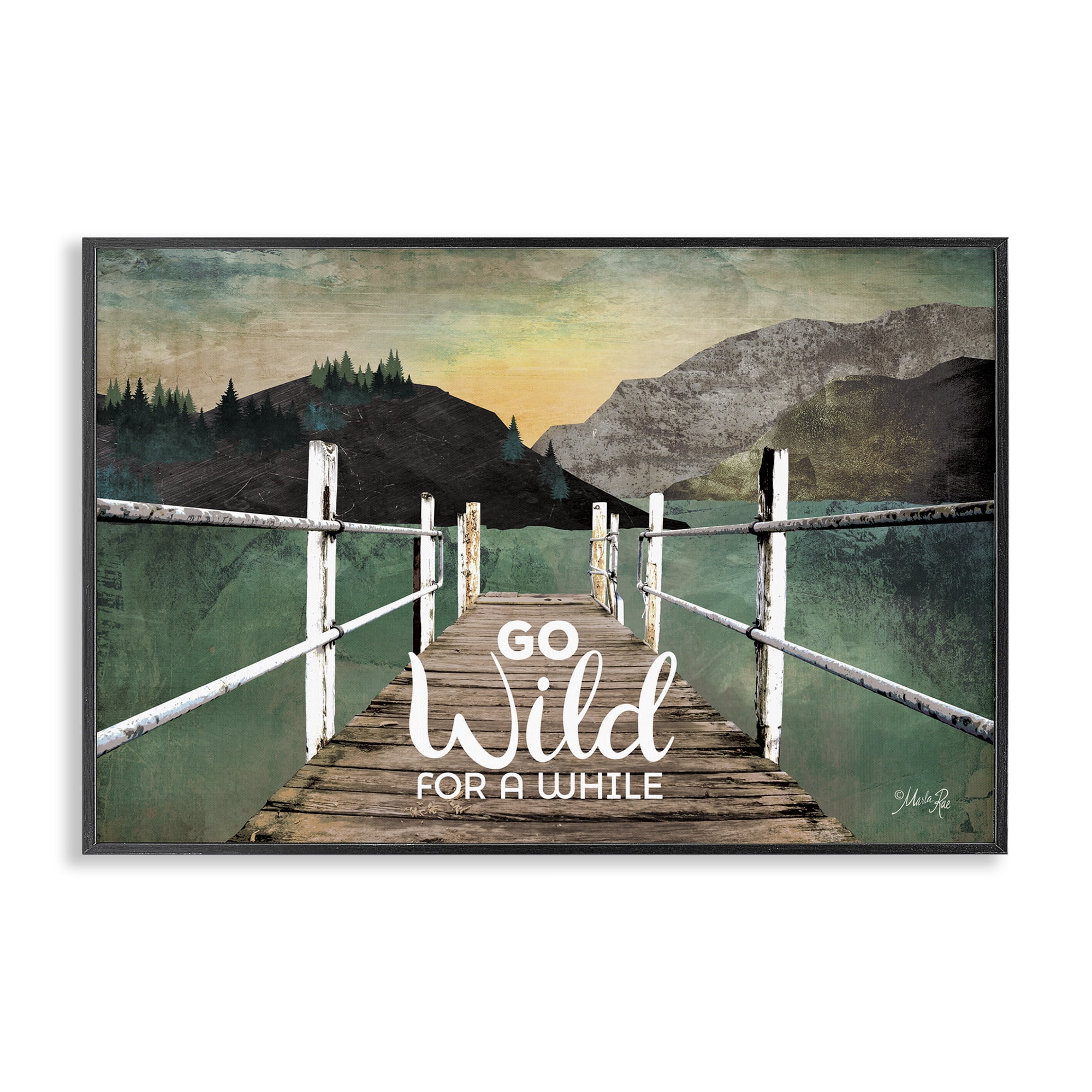Stupell Industries Go Wild Rustic Phrase Landscape Painting Black Framed Art Print Wall Art, 30 x 20