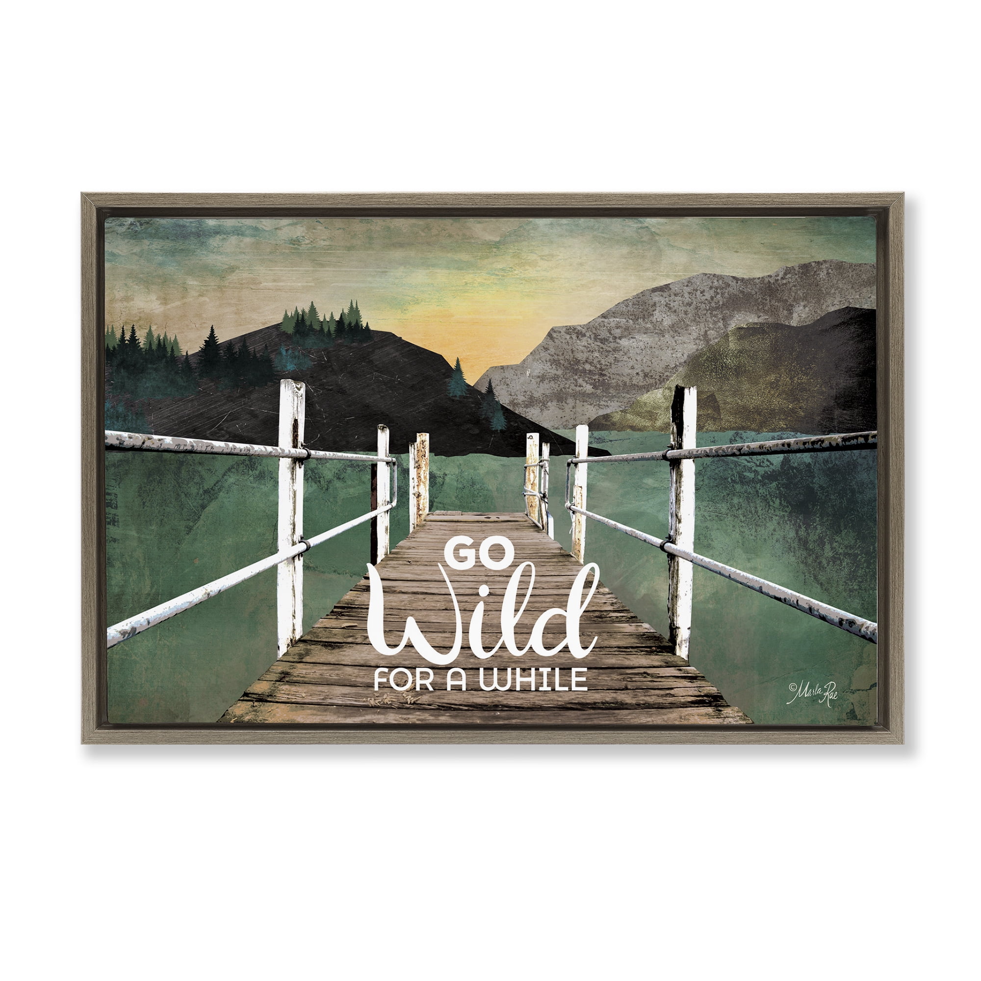 Stupell Industries Go Wild Rustic Phrase Landscape Painting Brown Floater Framed Canvas Art Print Wall Art, 25 x 17