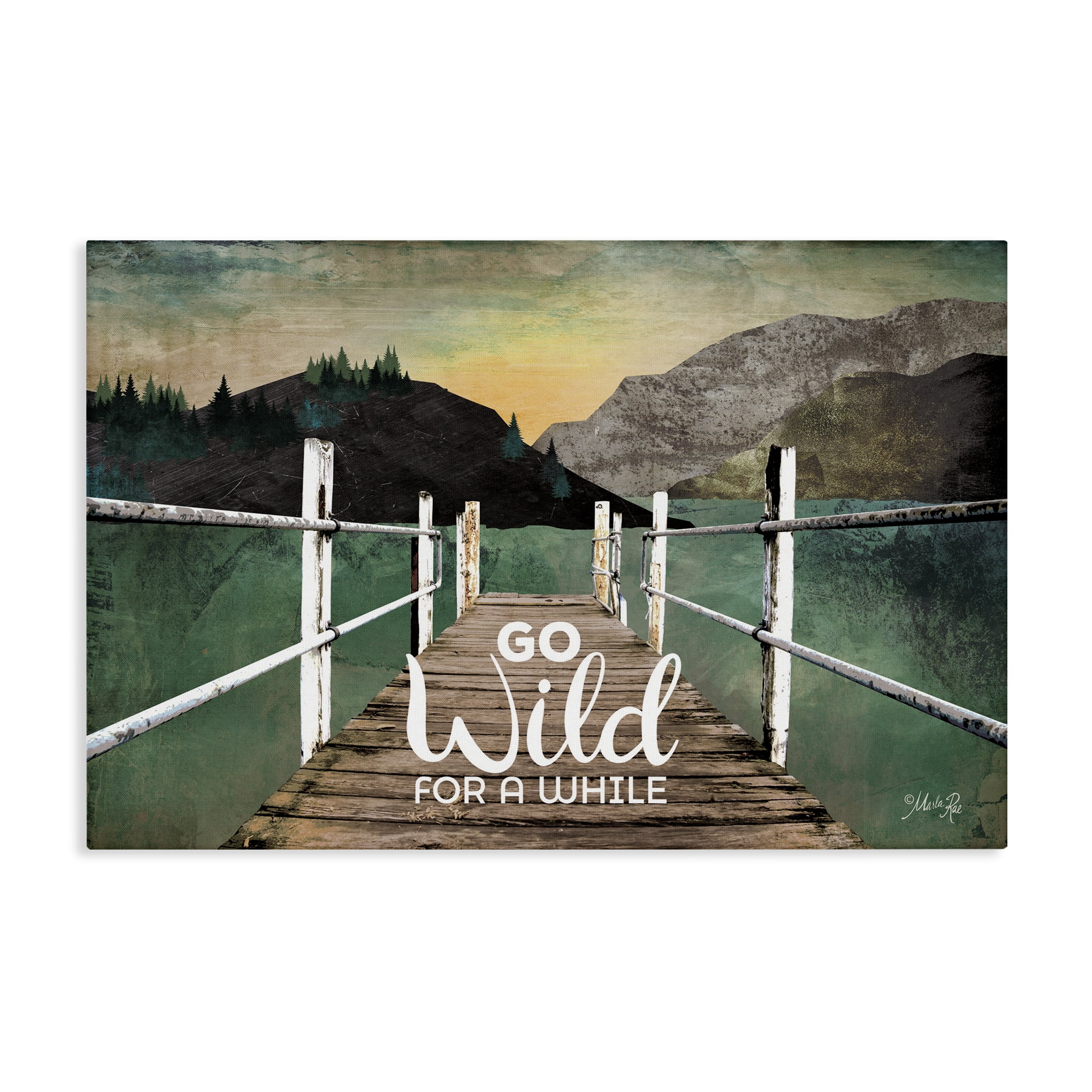 Stupell Industries Go Wild Rustic Phrase Landscape Painting Gallery Wrapped Canvas Art Print Wall Art, 45 x 30
