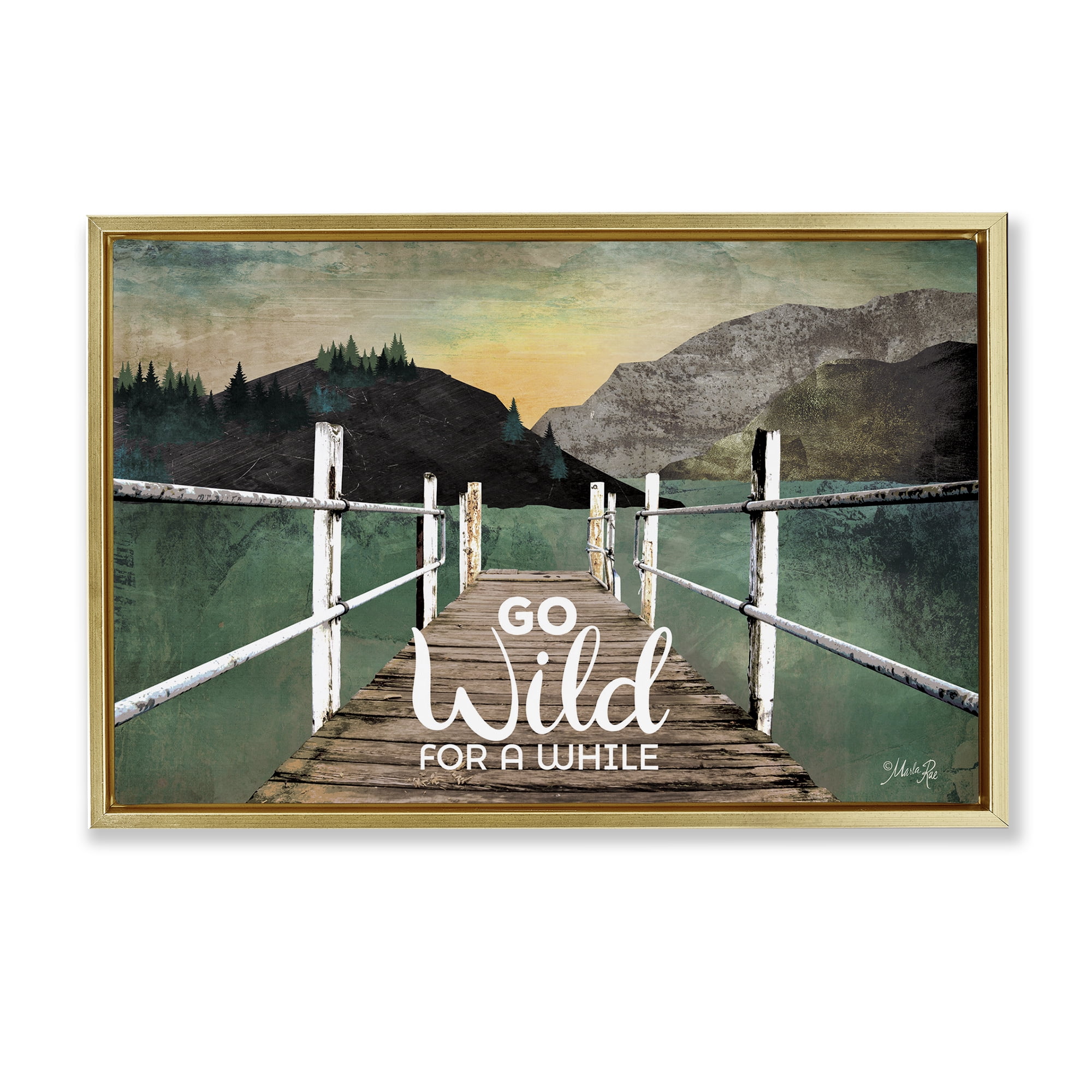 Stupell Industries Go Wild Rustic Phrase Landscape Painting Gold Floater Framed Canvas Art Print Wall Art, 25 x 17