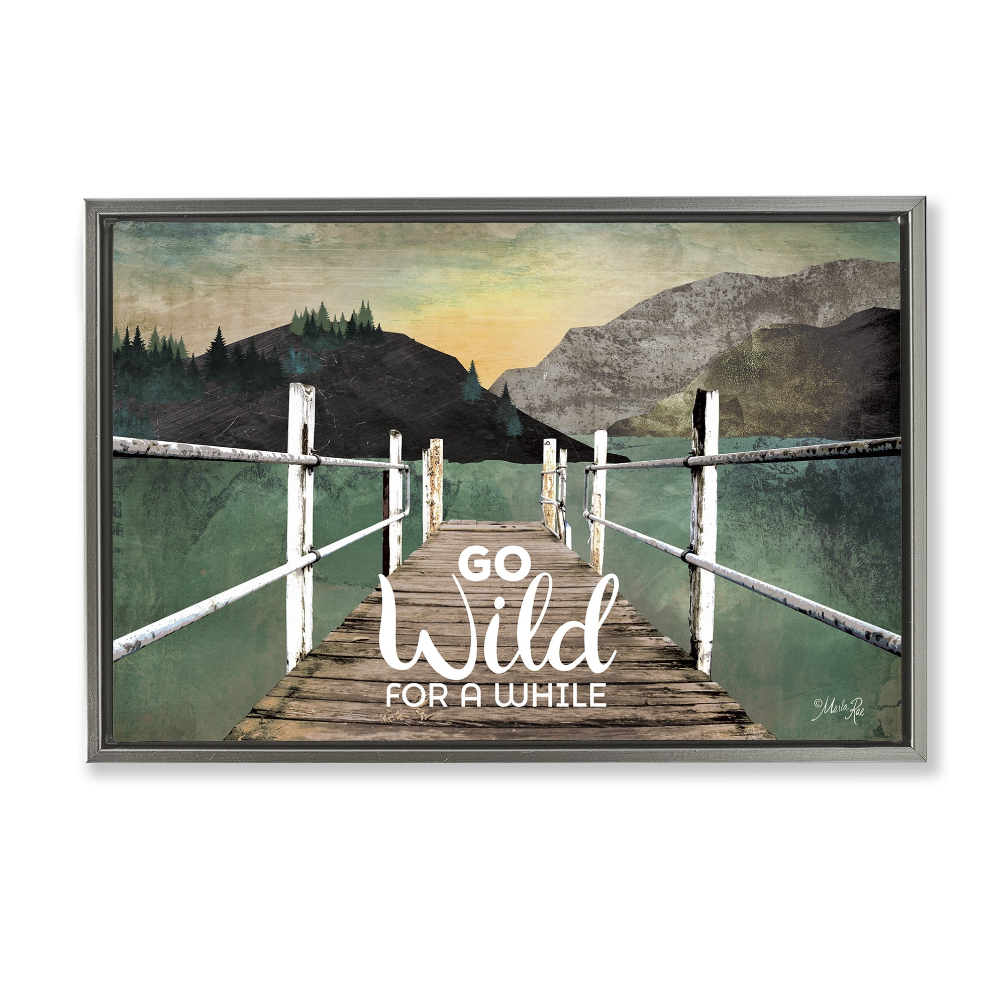 Stupell Industries Go Wild Rustic Phrase Landscape Painting Gray Floater Framed Canvas Art Print Wall Art, 25 x 17
