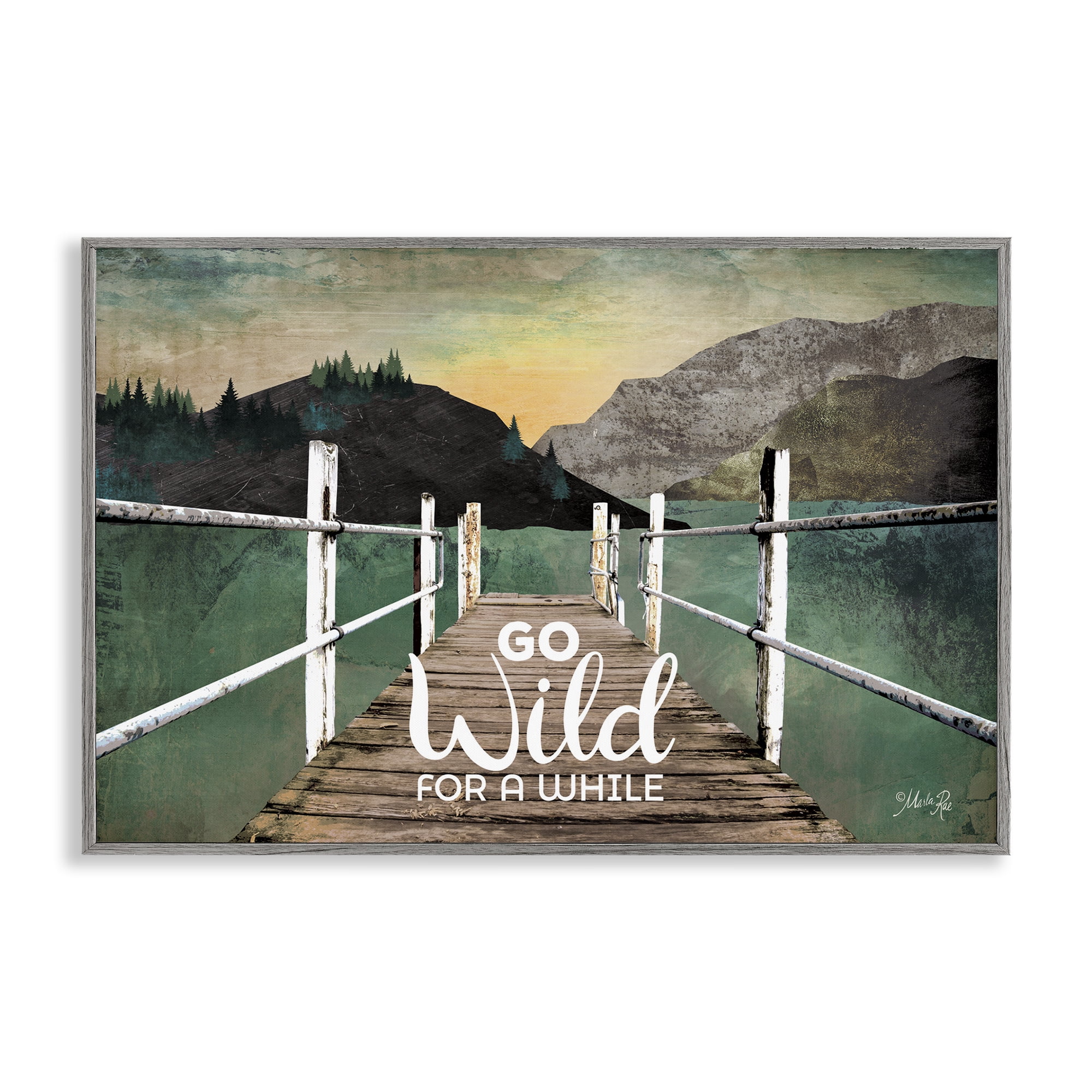 Stupell Industries Go Wild Rustic Phrase Landscape Painting Gray Framed Art Print Wall Art, 18 x 12