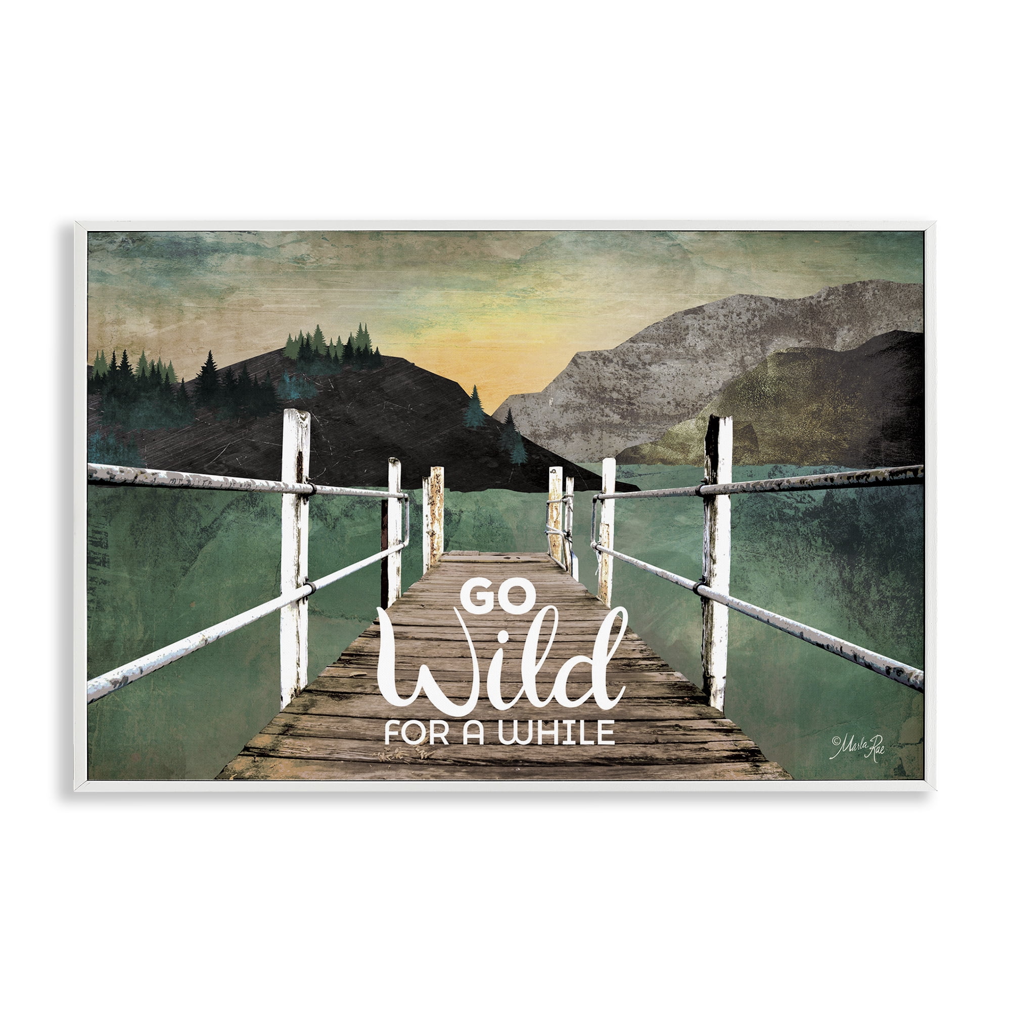 Stupell Industries Go Wild Rustic Phrase Landscape Painting White Framed Art Print Wall Art, 18 x 12
