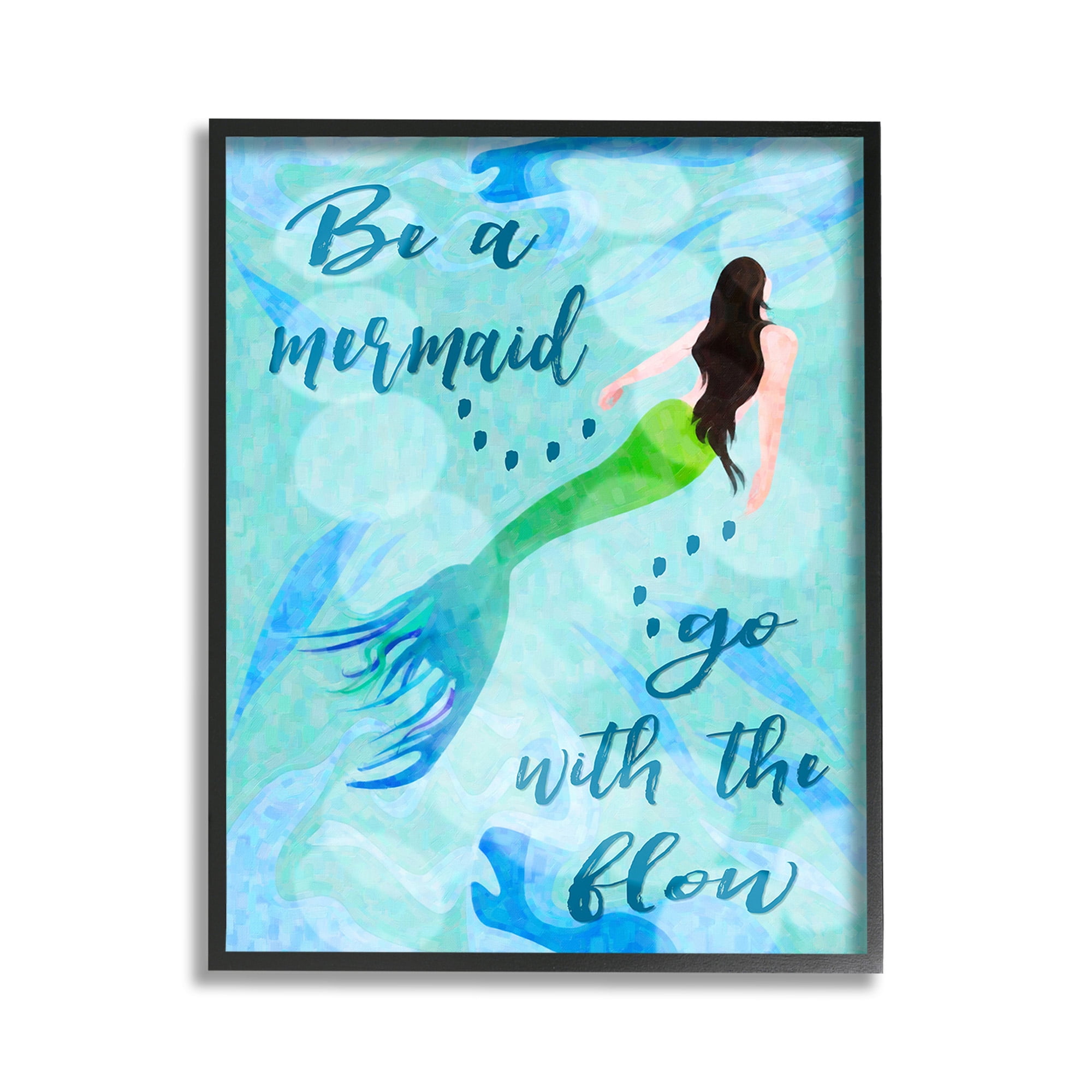 Stupell Industries Go With Flow Mermaid Abstract Painting Black Framed Art Print Wall Art, 11 x 14