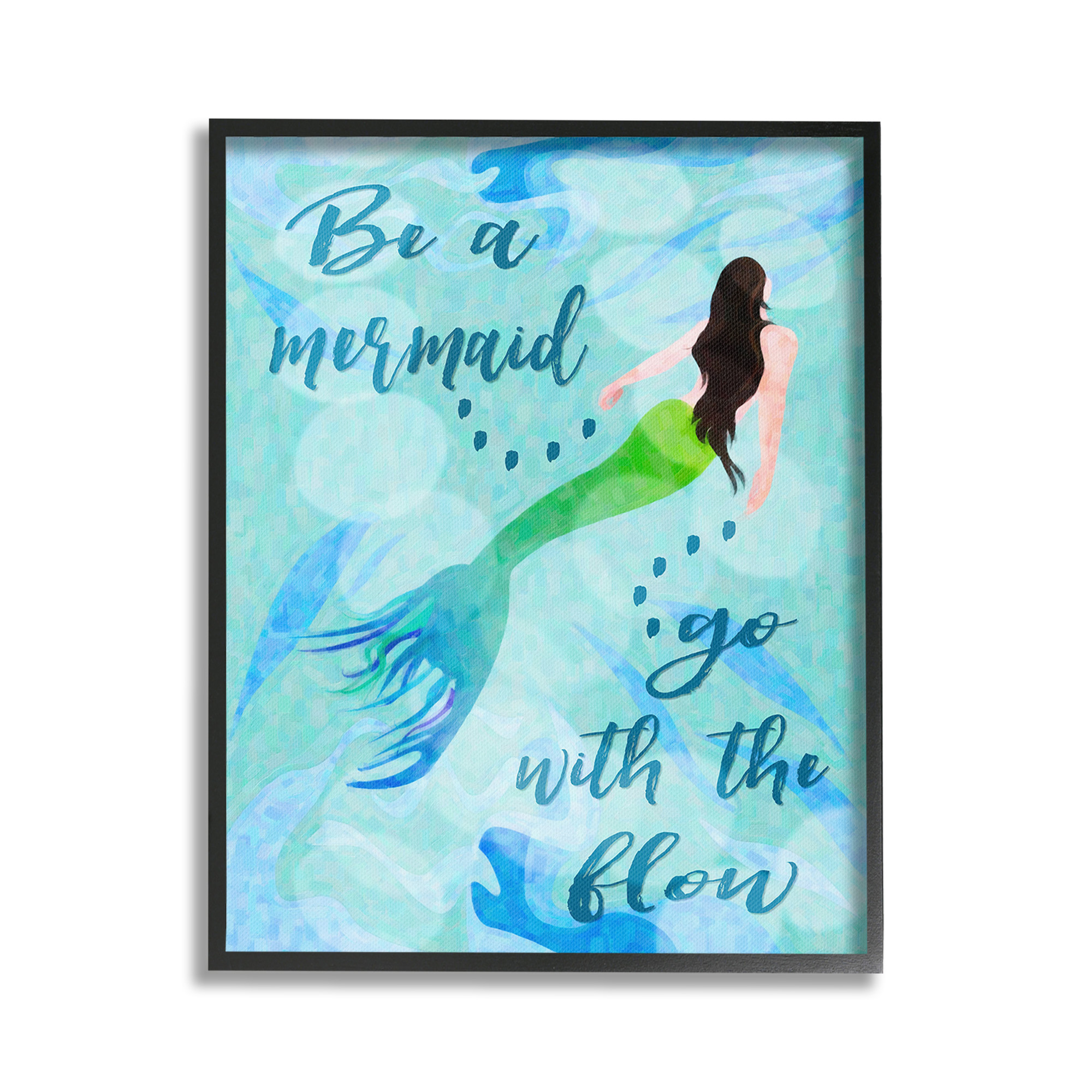 Stupell Industries Go With Flow Mermaid Abstract Painting Black Framed Art Print Wall Art, 24 x 30