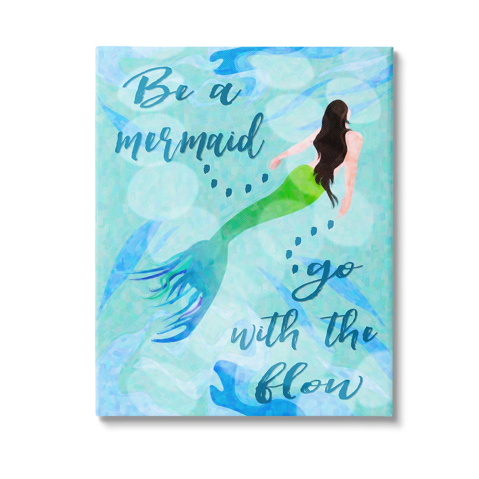 Stupell Industries Go With Flow Mermaid Abstract Painting Gallery Wrapped Canvas Art Print Wall Art, 30 x 40