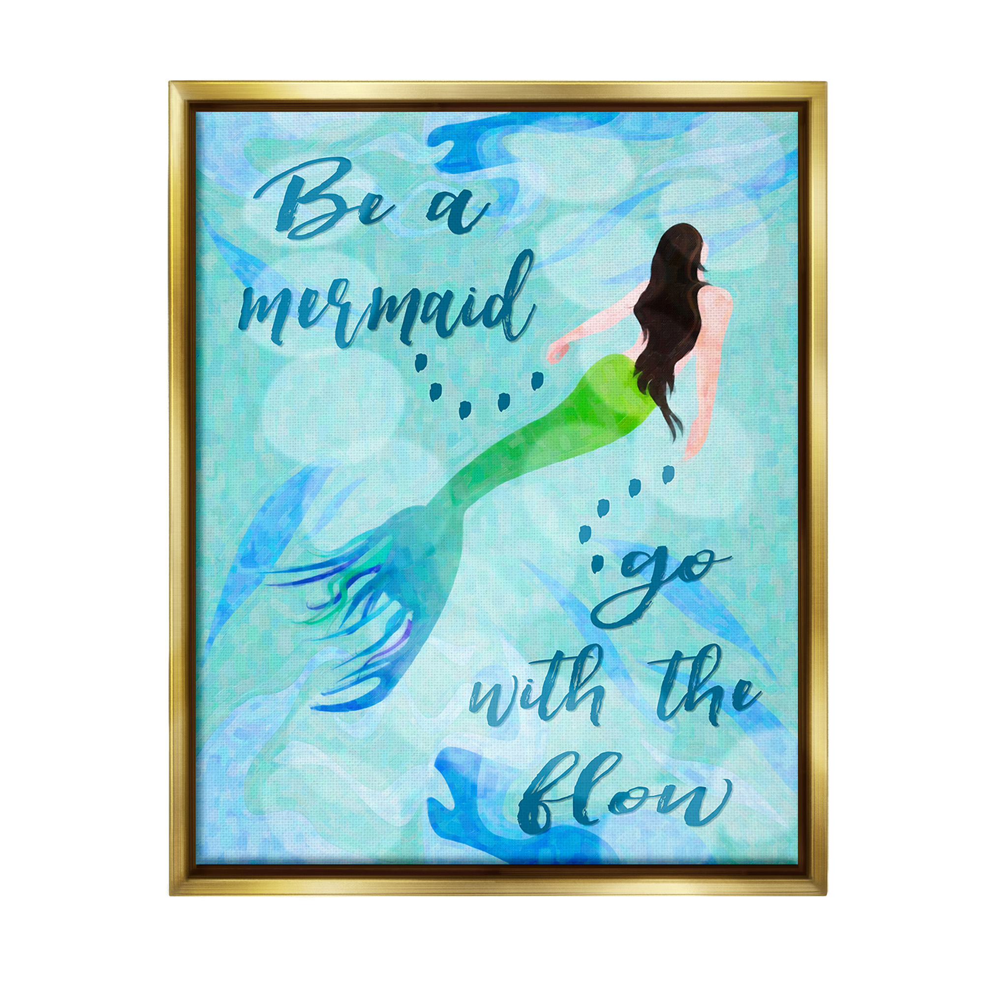 Stupell Industries Go With Flow Mermaid Abstract Painting Gold Floater Framed Canvas Art Print Wall Art, 17 x 21