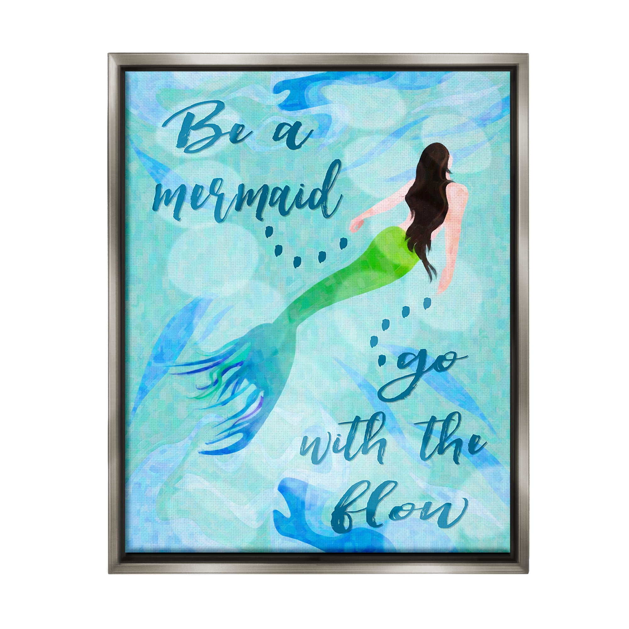 Stupell Industries Go With Flow Mermaid Abstract Painting Gray Floater Framed Canvas Art Print Wall Art, 25 x 31