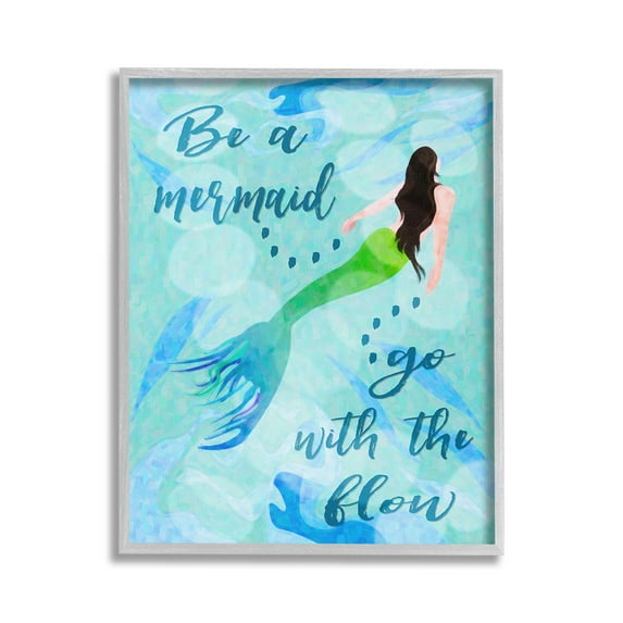 Stupell Industries Go With Flow Mermaid Abstract Painting Gray Framed Art Print Wall Art, 24 x 30