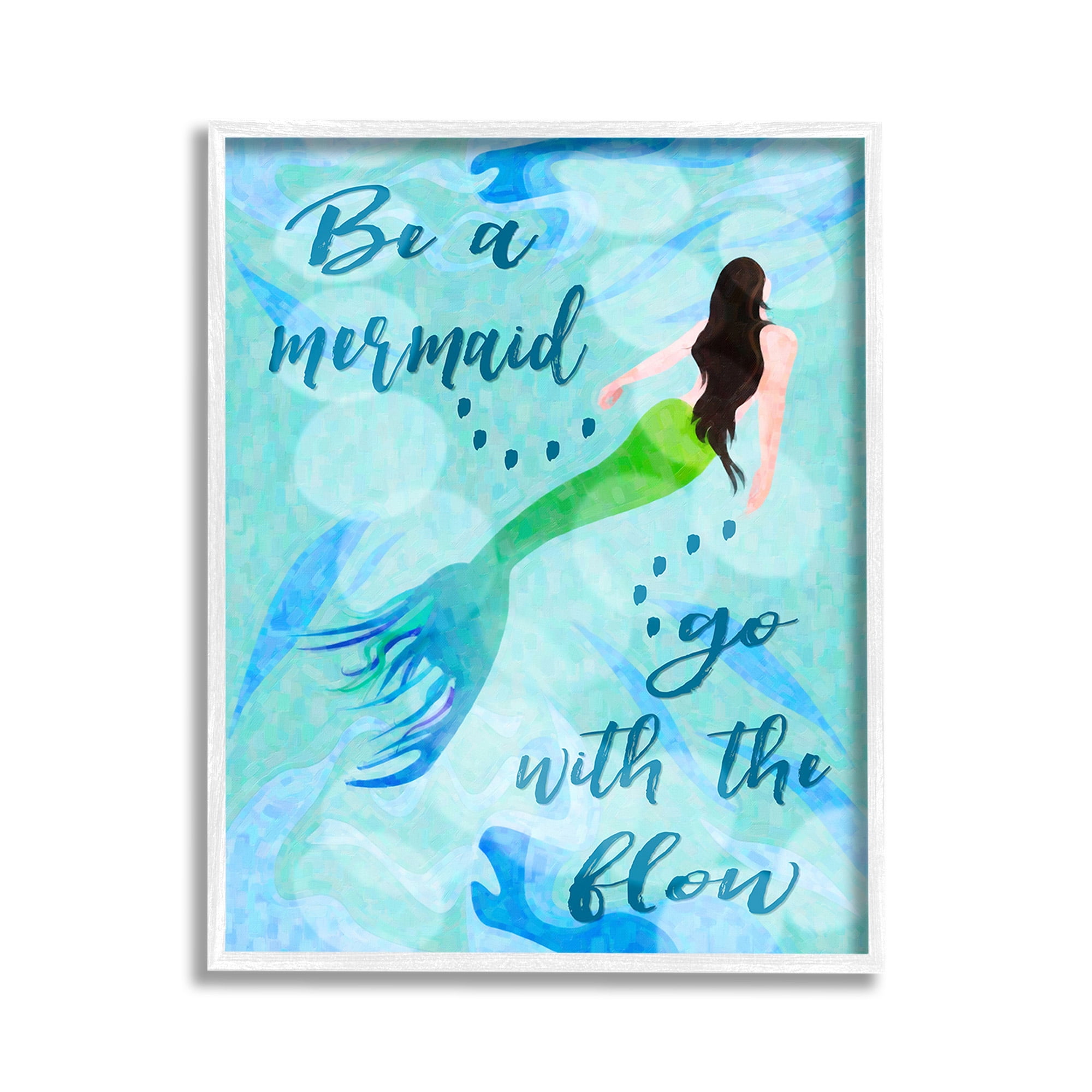 Stupell Industries Go With Flow Mermaid Abstract Painting White Framed Art Print Wall Art, 11 x 14