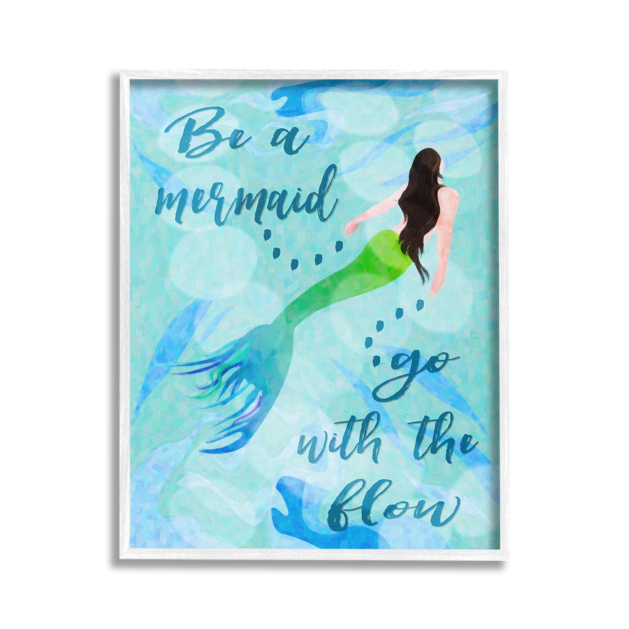 Stupell Industries Go With Flow Mermaid Abstract Painting White Framed Art Print Wall Art, 24 x 30
