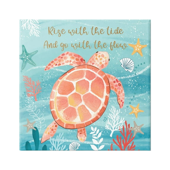 Stupell Industries Go With The Flow Sea Turtle Uplifting Message Graphic Art Gallery Wrapped Canvas Print Wall Art, Design by Sharon Lee