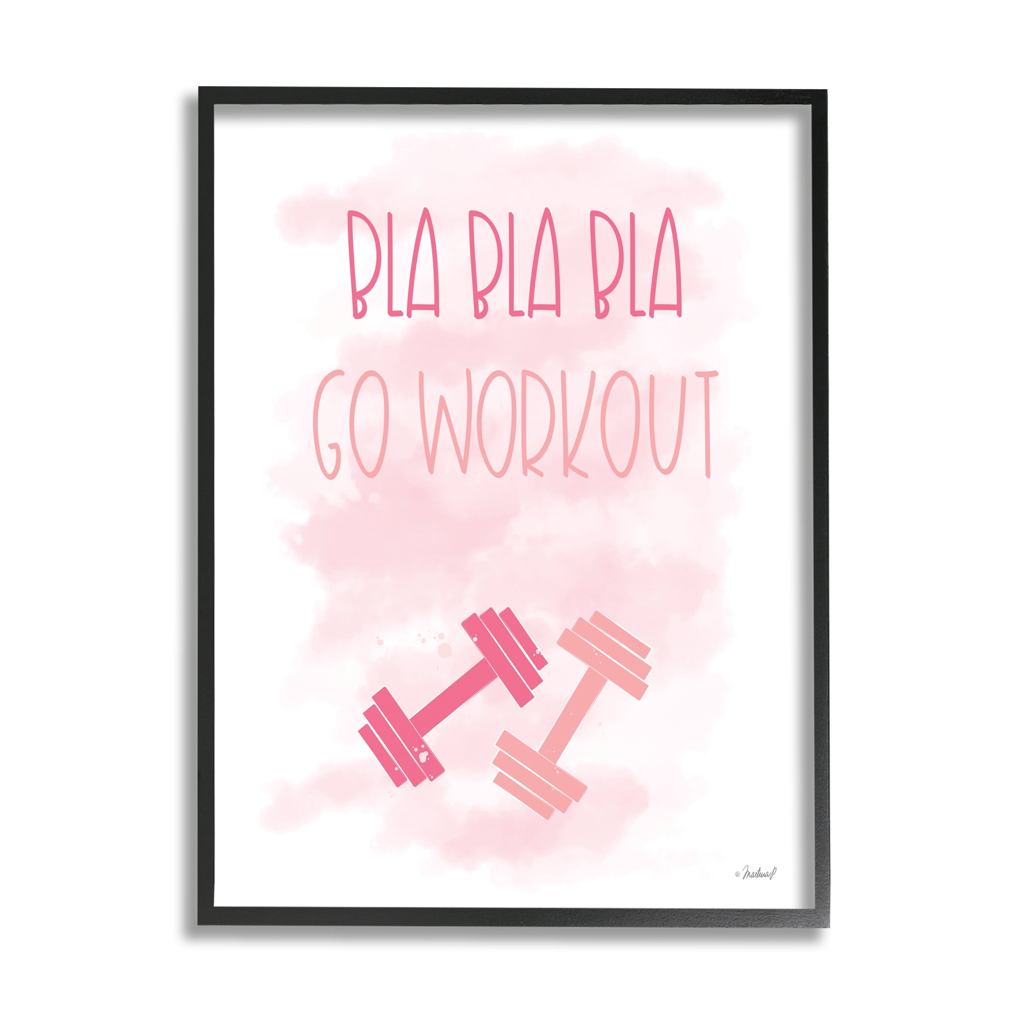Stupell Industries Go Workout Girl Gym Weights Pink Misty Background,11 x 14, Design by Martina Pavlova