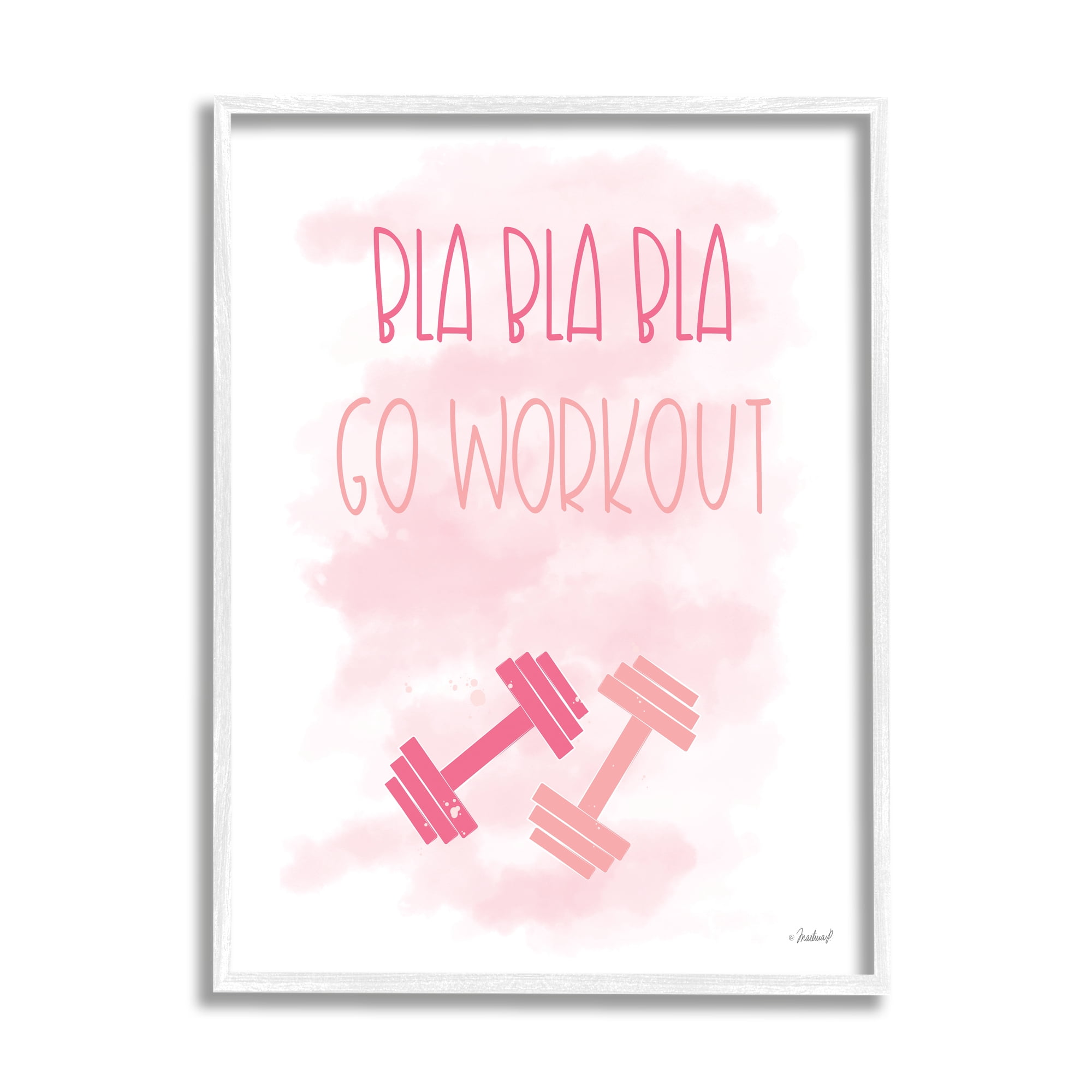 Stupell Industries Go Workout Girl Gym Weights Pink Misty Background,16 x 20, Design by Martina Pavlova