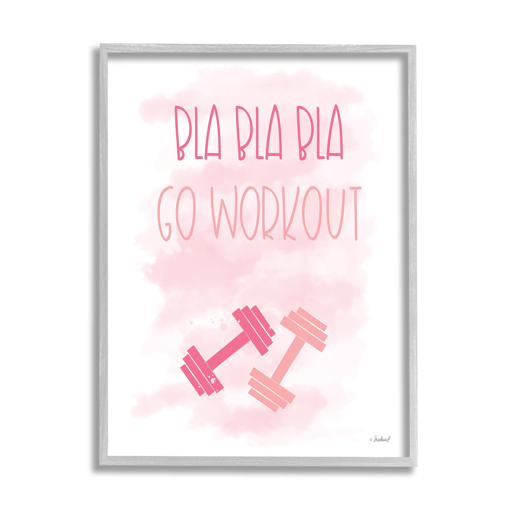Stupell Industries Go Workout Girl Gym Weights Pink Misty Background,16 x 20, Design by Martina Pavlova